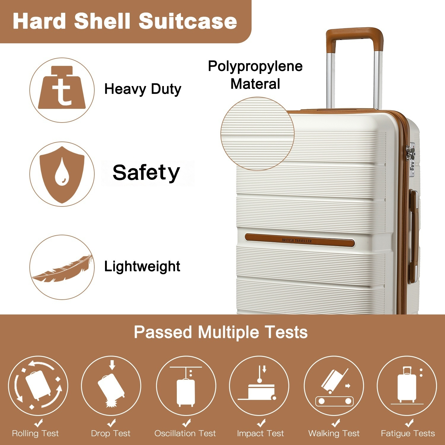British Traveller Hard Shell Cabin Suitcase with Spinner Wheels