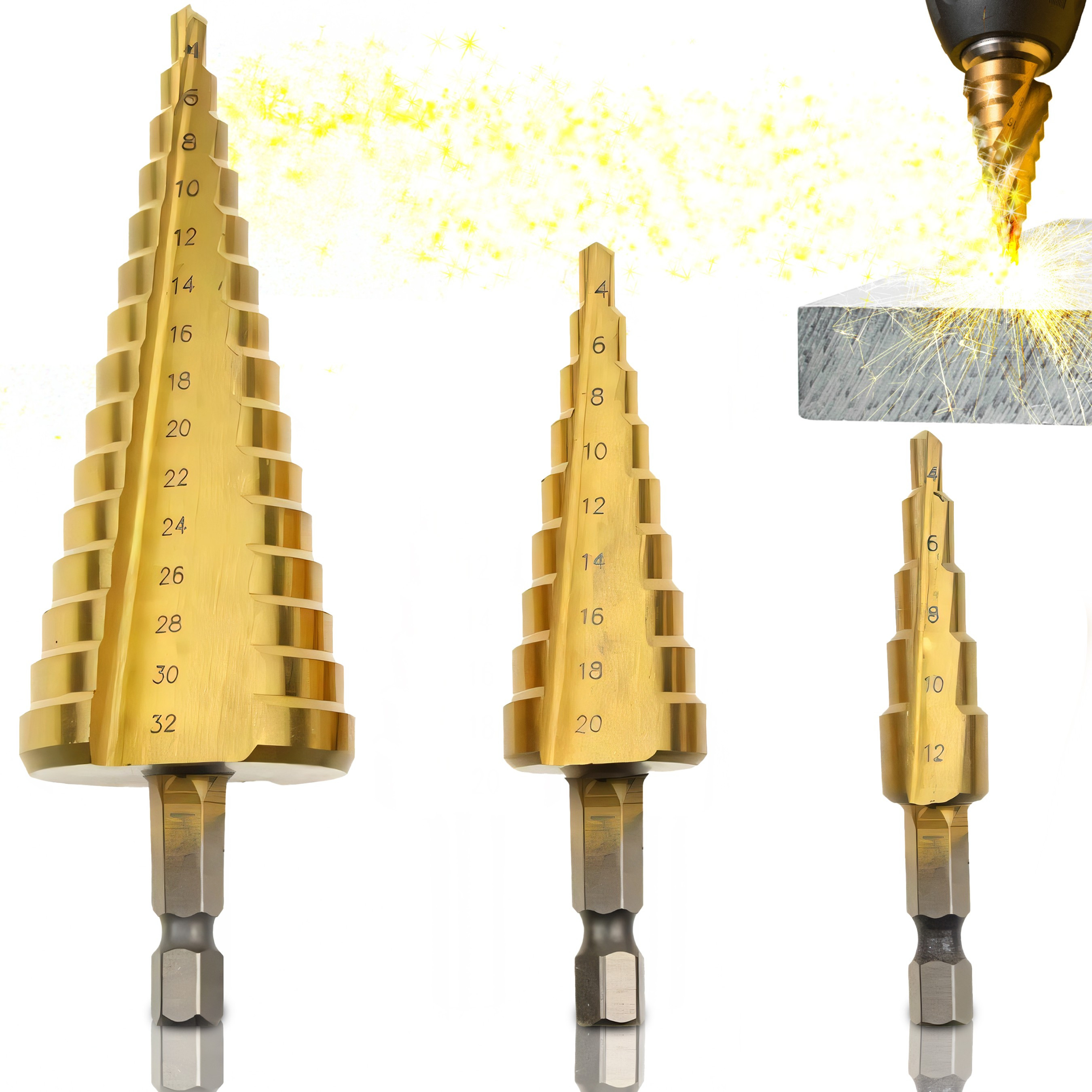 E-shop Set von Tapered Drills RETOO Handywerkzeugen, Graduelle Tapered, Bohrer für Metall, Bohrer für Blech, HSS Bohrer, Tapered HSS Bohrer, Bohrer für