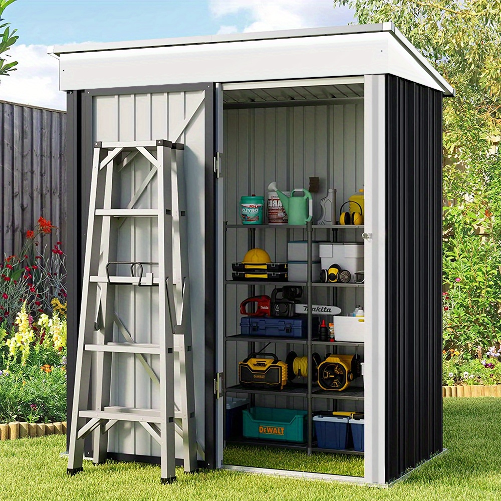 TEMU 162x92x180cm Metal Garden Storage Shed With Shelf, Tool Storage Shed For Patio Backyard, Temporary, Not For Permanent Purposes, Removable