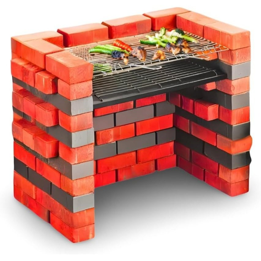 TEMU Diy Brick Charcoal Bbq Barbecue Stainless Steel Cooking Grill Kit | Ash Tray | Outdoor Cooking | Garden | 2 Piece Grill Rack