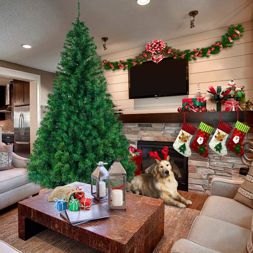 Image of 7ft Premium Christmas Tree - 1100 Realistic Hinged Branches, Full Shape Green Pvc Holiday Decor With Metal Stand, Indoor/outdoor Use