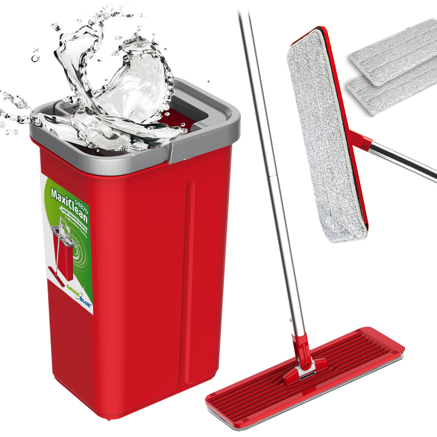 Image of Flat Mop With Bucket And Wringer Greenblue, 2 Hq Microfiber Pads, 5.7l Capacity, Gb870