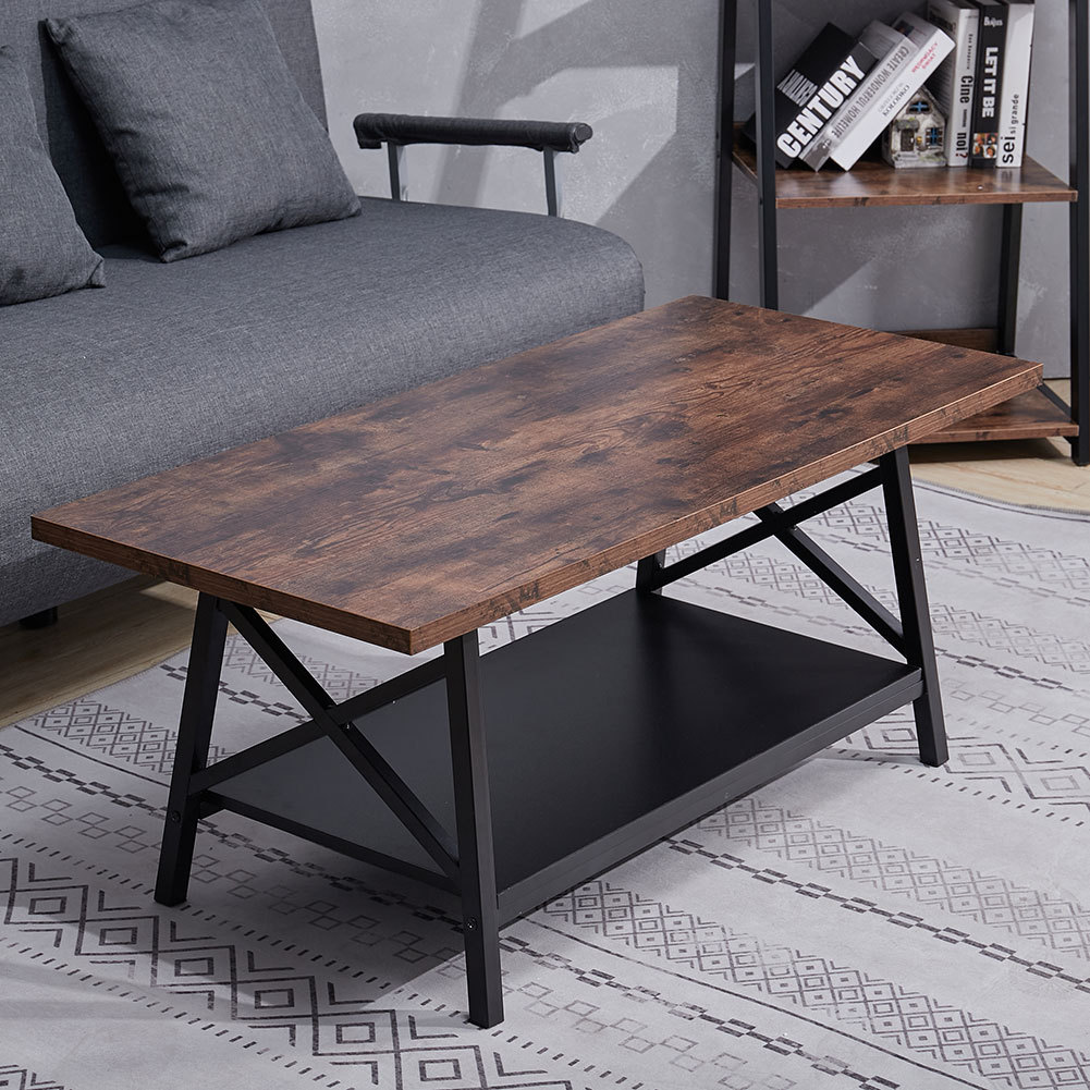 TEMU 2-tier Rustic Side Table - Wood Industrial Style Coffee Table (110×50×46cm) Living Room Furniture - In Stock Local Warehouse