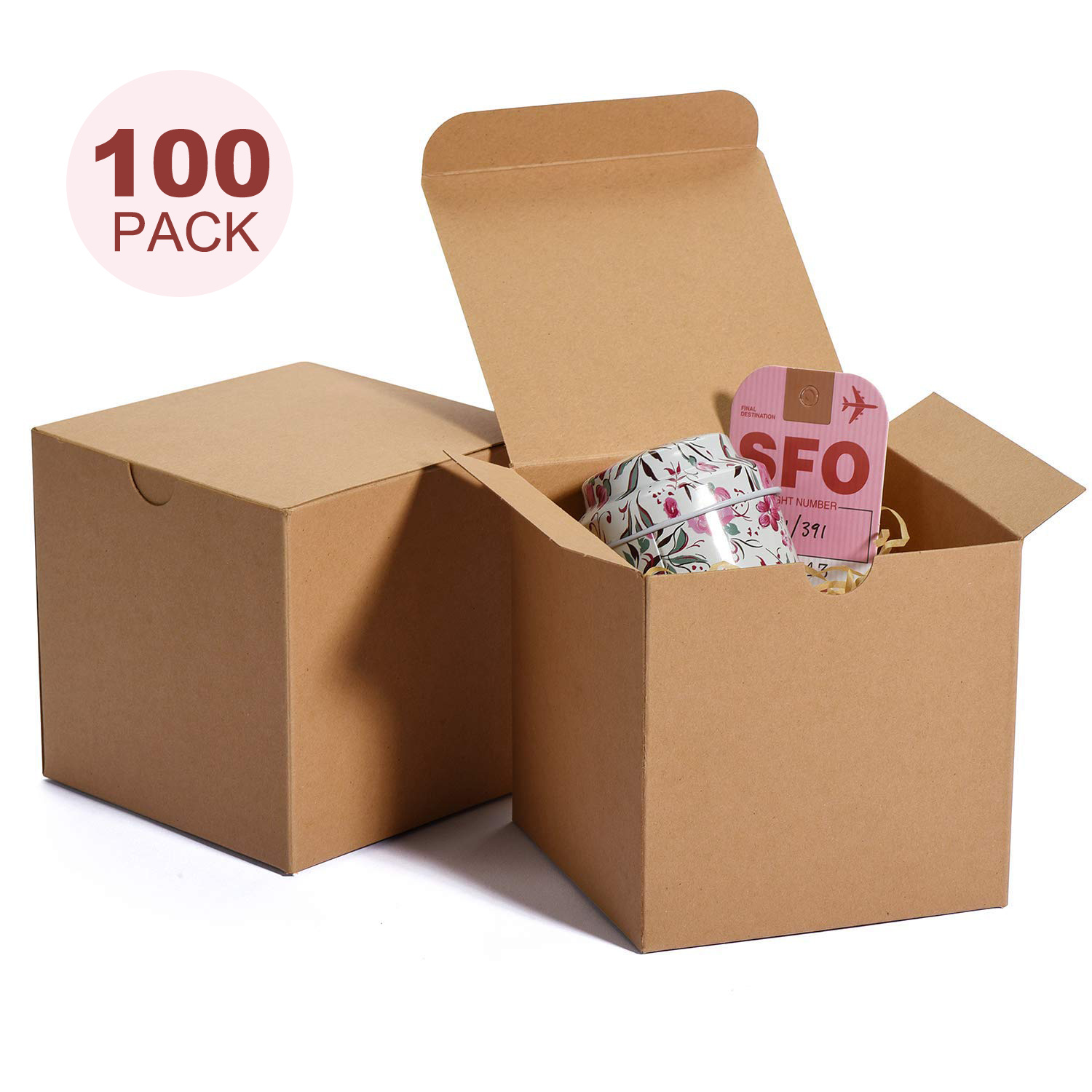 E-shop 50/100 Stück Braun/Weiß Geschenkbox Geschenkboxen Geschenkschachtel Karton mit Deckel für Kinder Baby Geburtstagsgeschenk Hochzeit Vatertag
