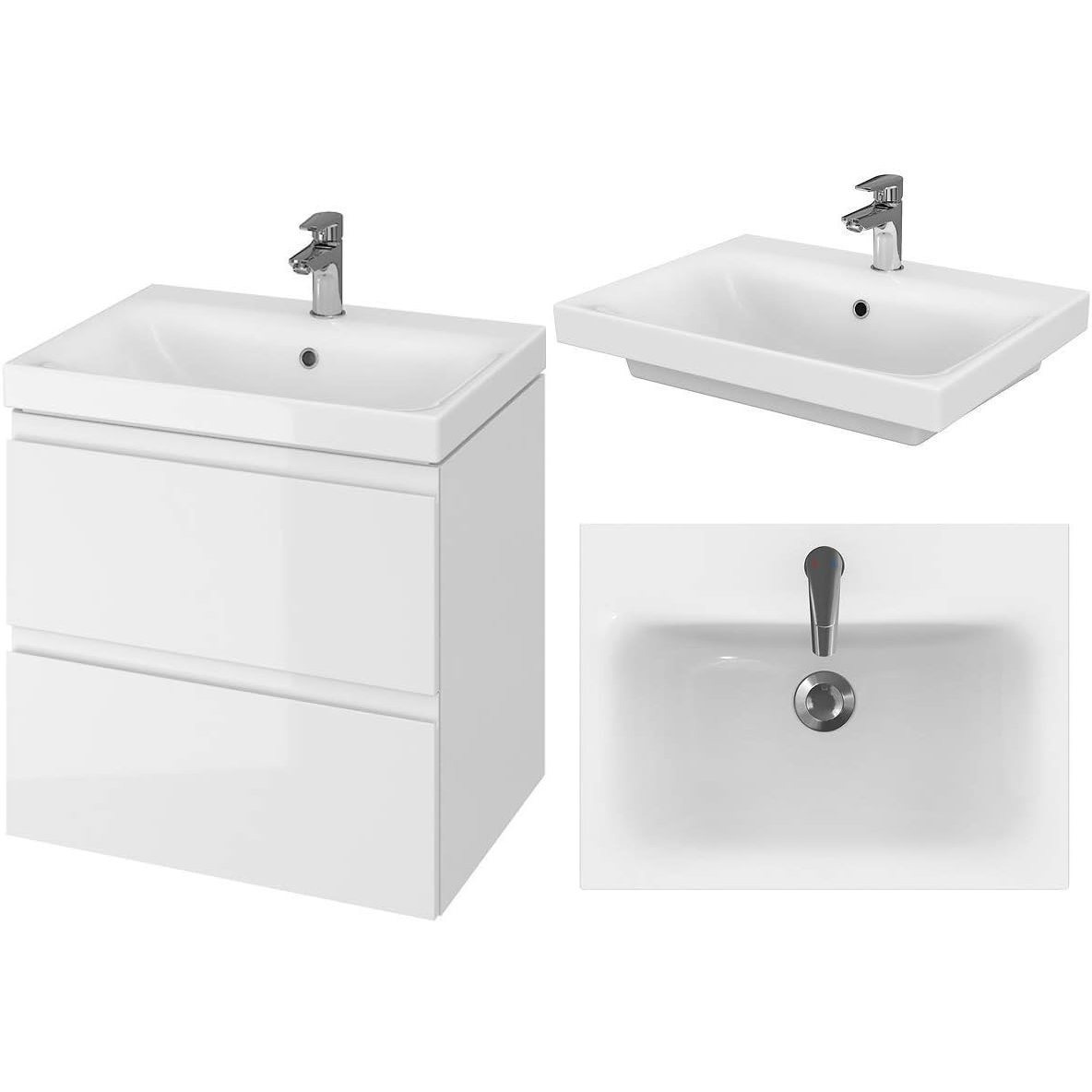 Vbchome Washbasin Set 50x40 Cm White High Gloss – Bathroom Vanity With 2 Drawers And Ceramic Sink For Small Bathrooms