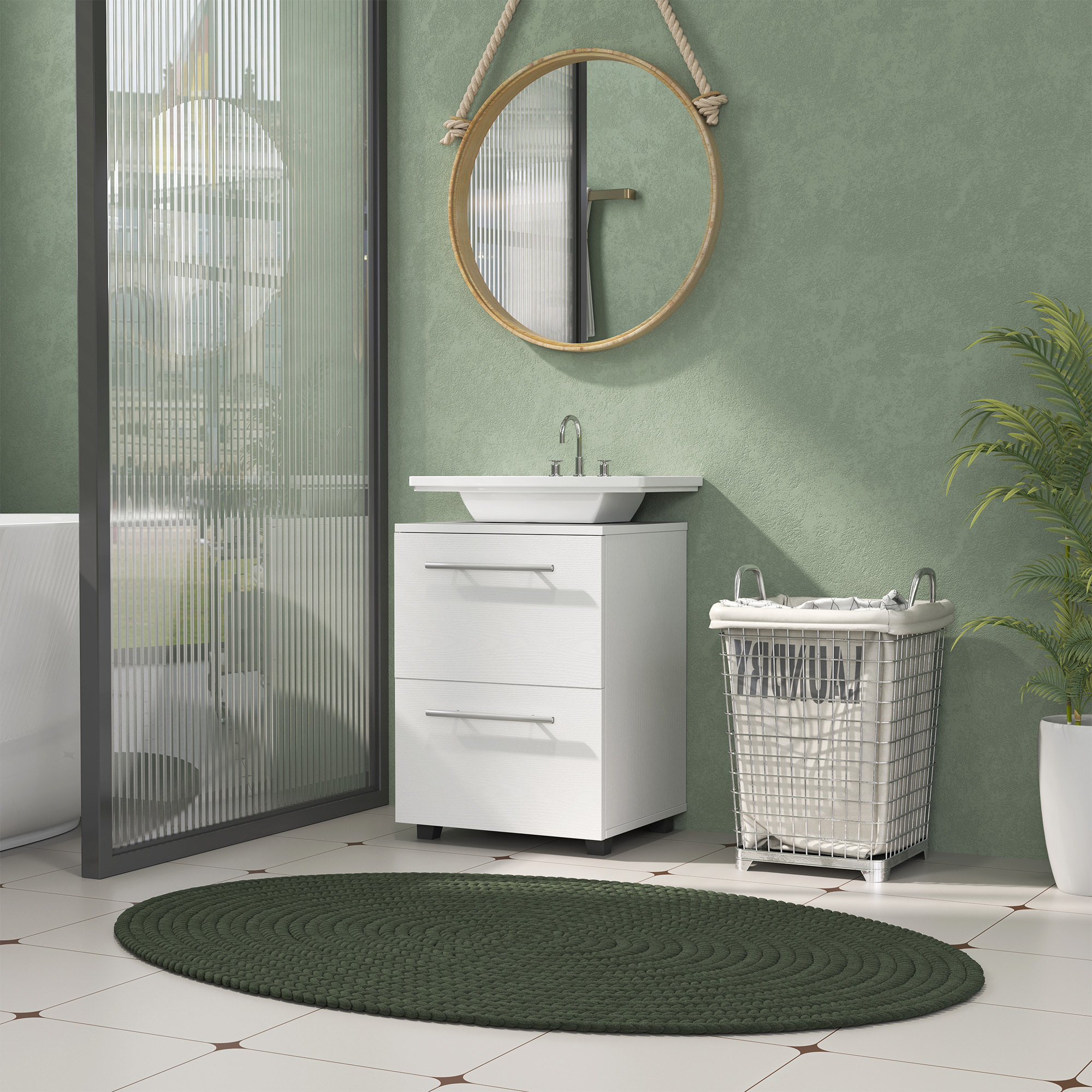 Under-sink Cabinet With Storage Compartment And Drawer, Bathroom Vanity Cabinet, 41.5 X 35.5 X 59 Cm, White