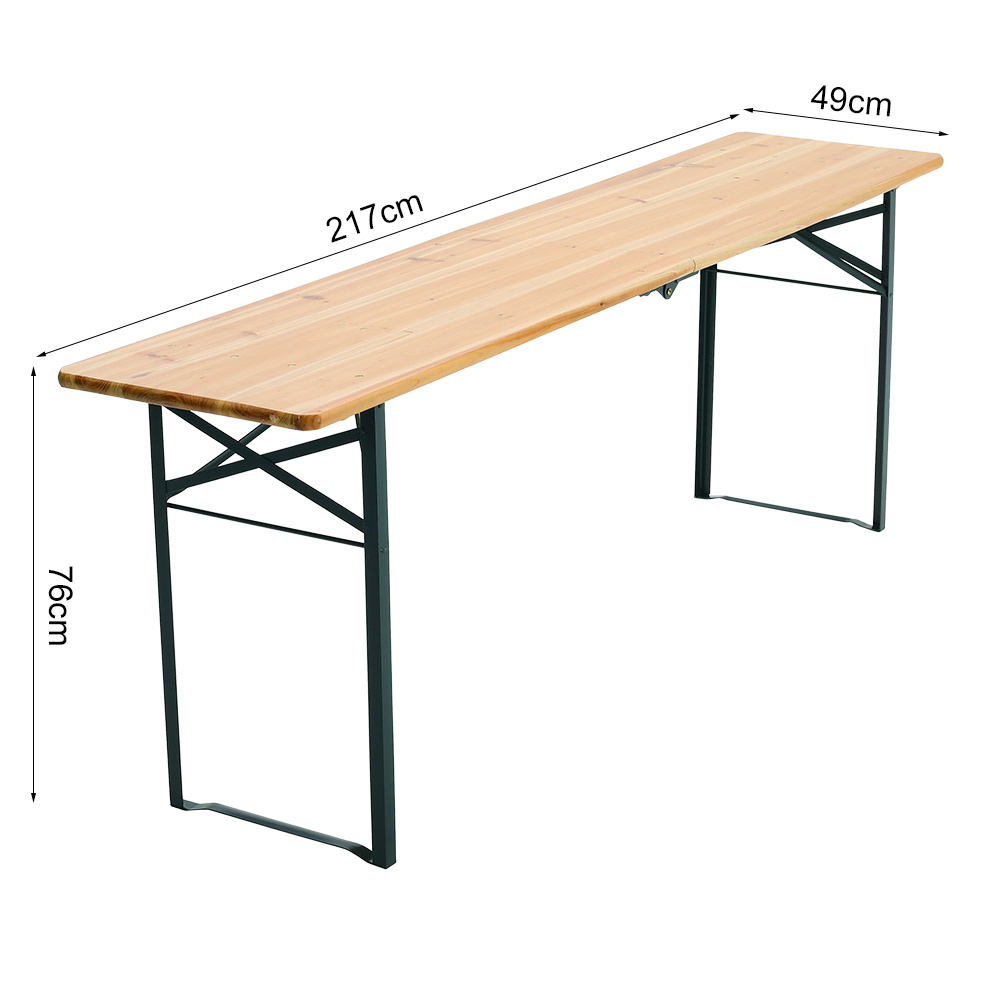 TEMU 217cm Large Folding Wooden Camping Beer Table With Metal Legs, Garden Furniture Portable Picnic Trestle Bbq Table For Garden Courtyard Party