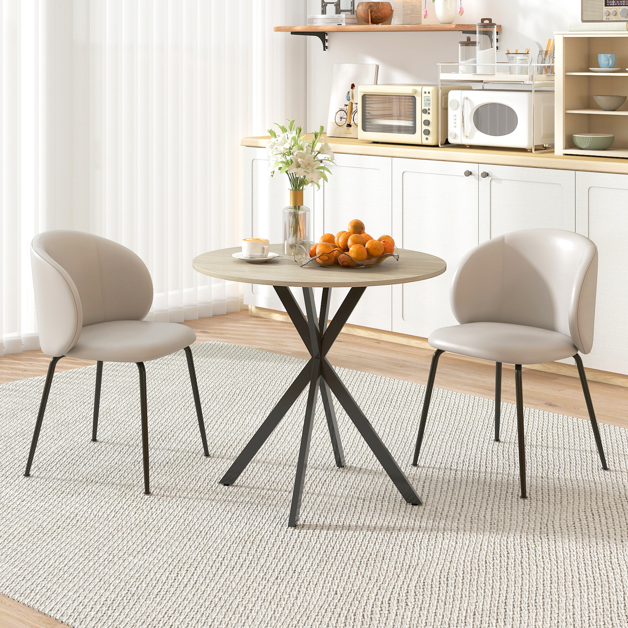 Round Dining Table For 2 People, Ø80 Cm Kitchen Table In Industrial Style With Steel Legs, For Dining Room, Kitchen, Home Office, Oak