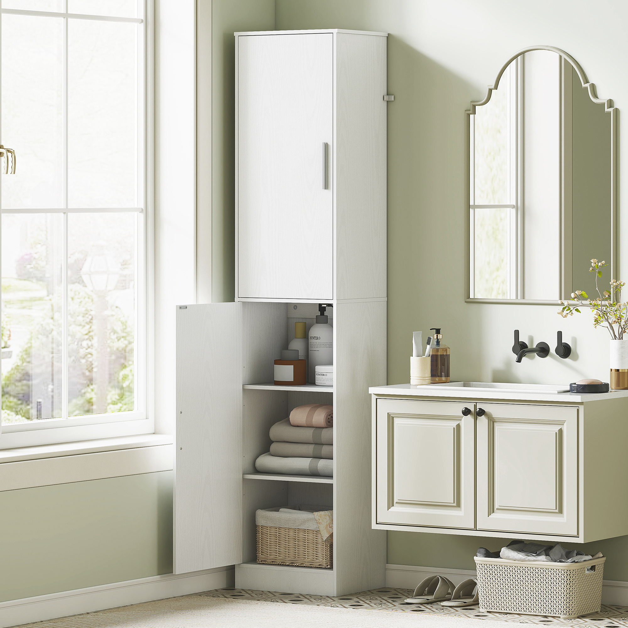 Bathroom Cabinet Tall Bathroom Cabinet High Cabinet Narrow With 2 Doors, Adjustable Shelves For Bathroom, Living Room 40 X 35 X 180 Cm White