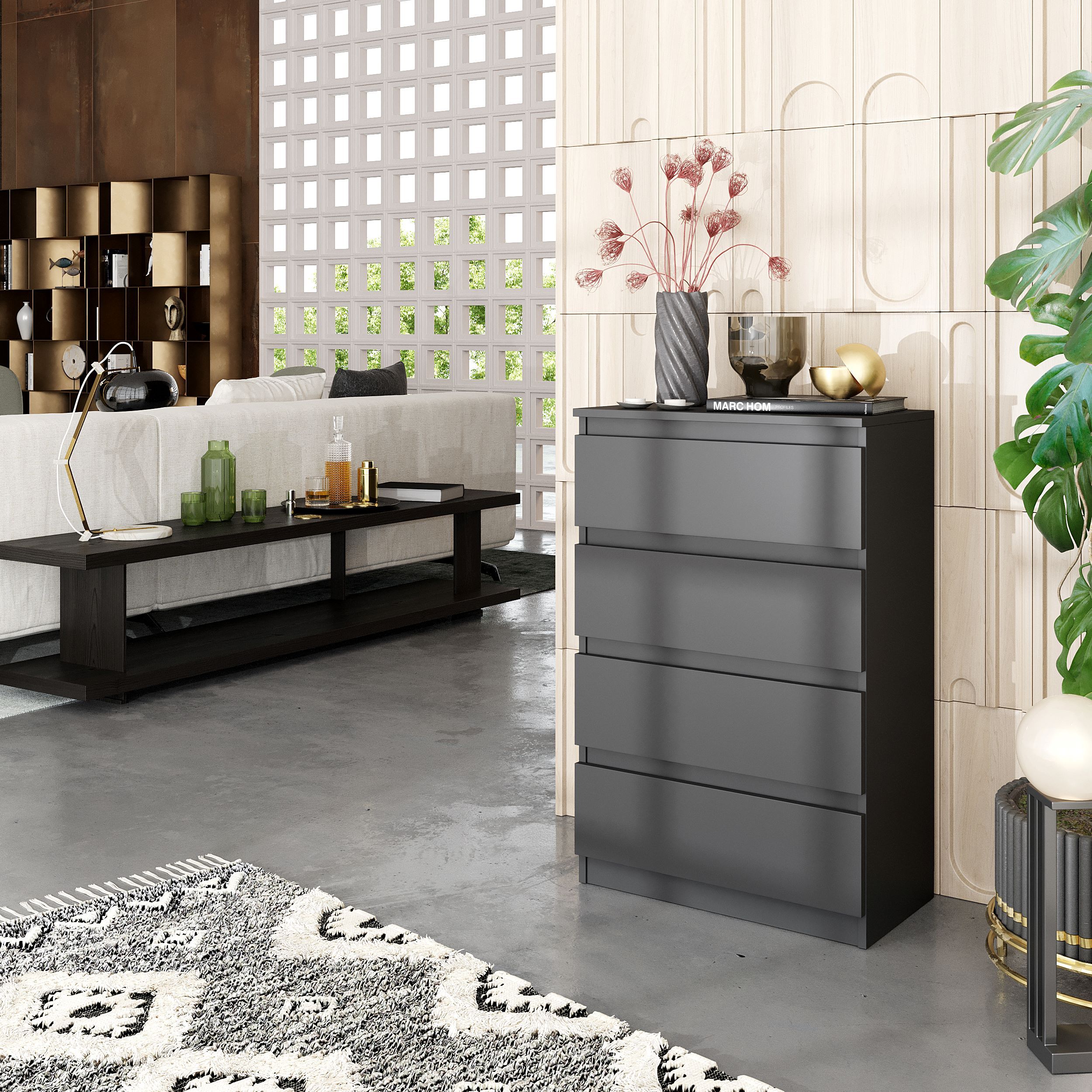 Sideboard With 4 Drawers - Gray - 60x92x33cm