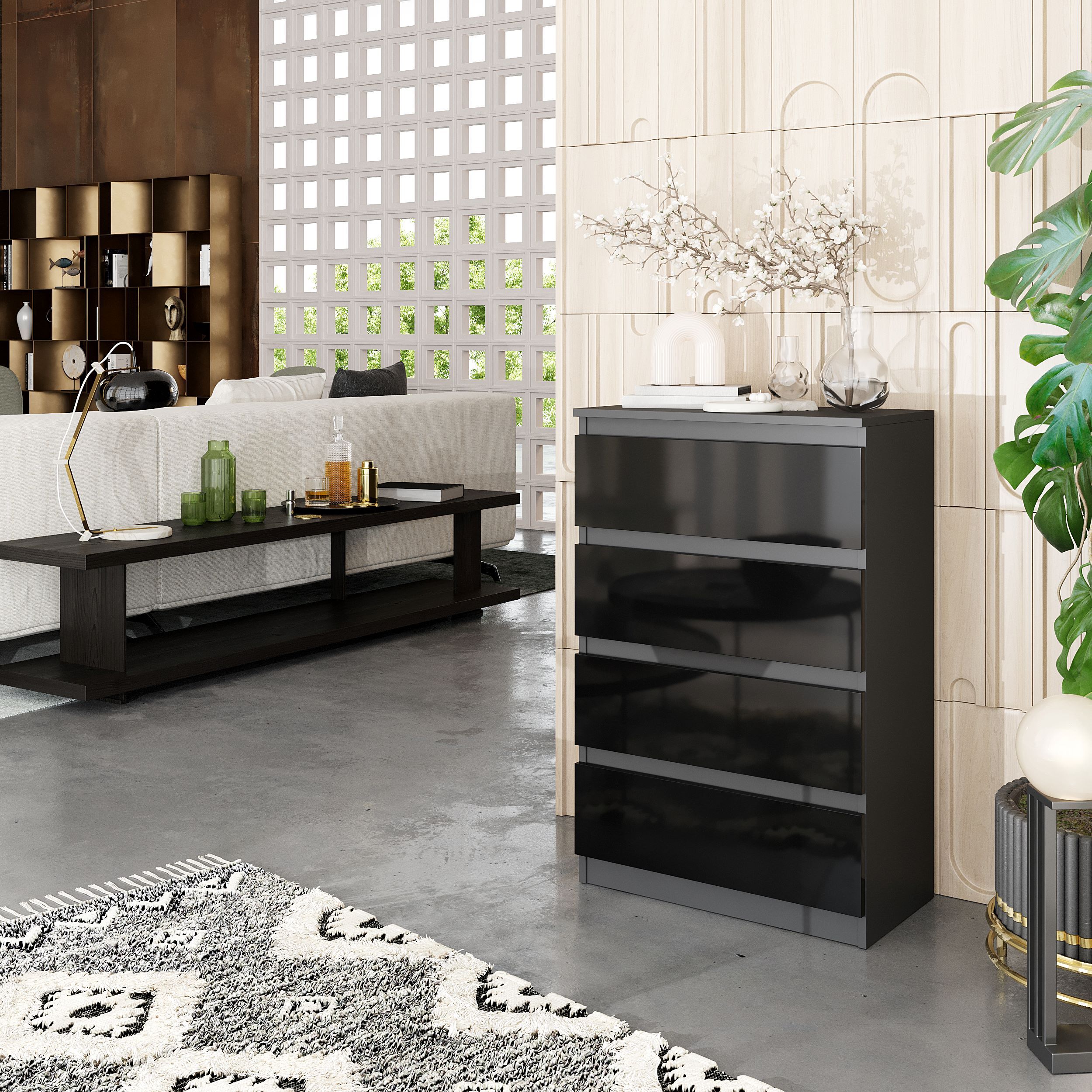Image of Dresser / Sideboard With 4 Drawers - Grey/ - 60x92x33cm