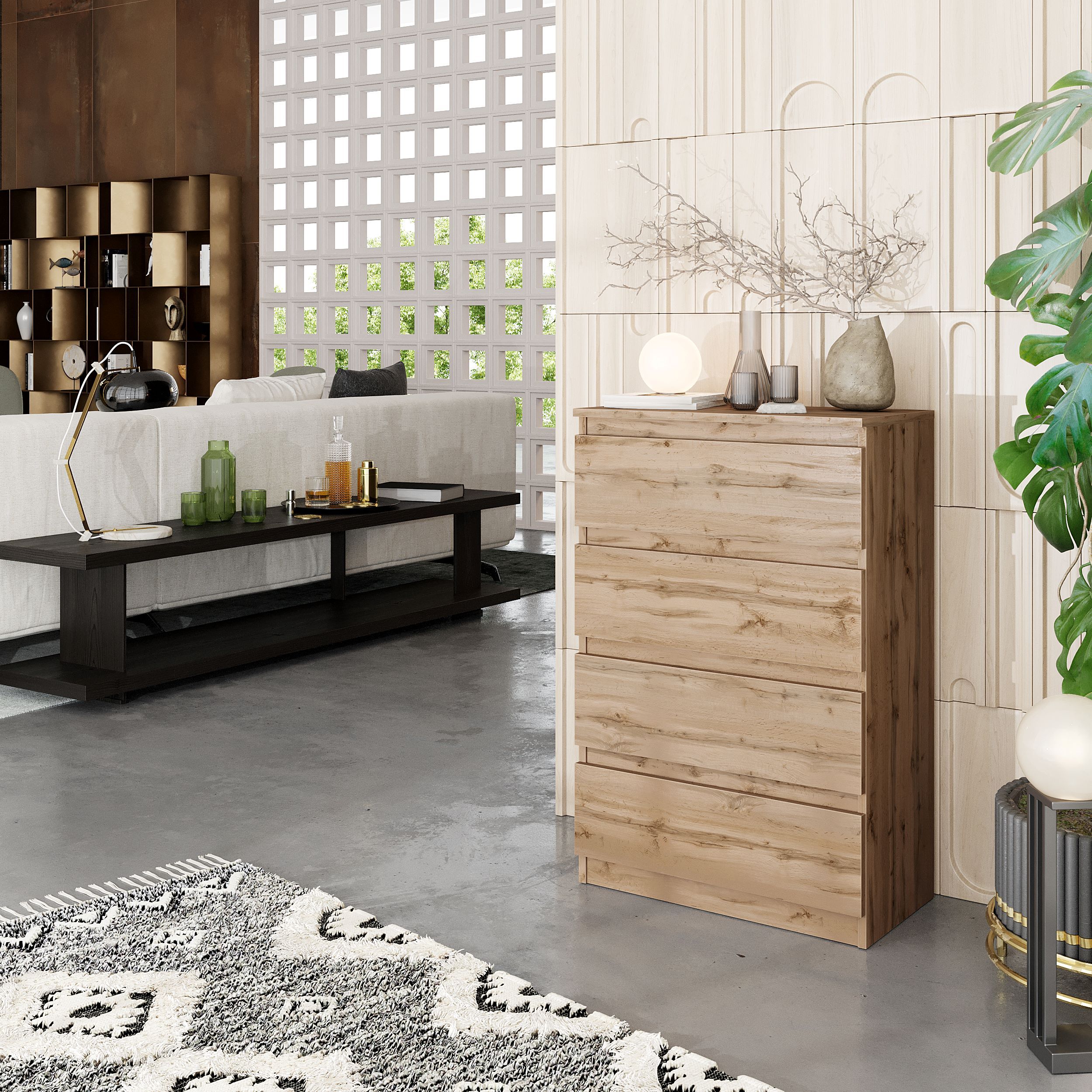 Chest Of Drawers / Sideboard With 4 Drawers - Oak - 60x92x33cm