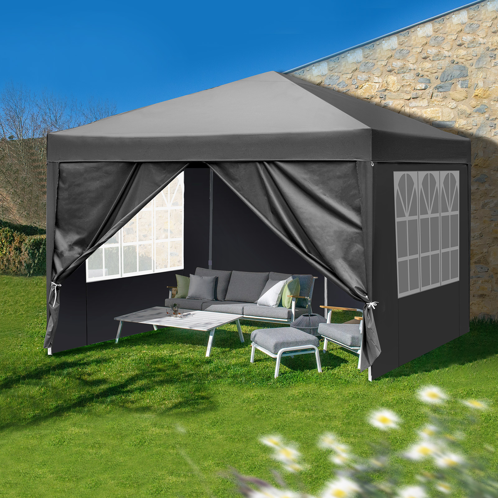 10'x10' Pop Up Gazebo Canopy Wedding Party Tent With 4 Gray/white/blue/yellow