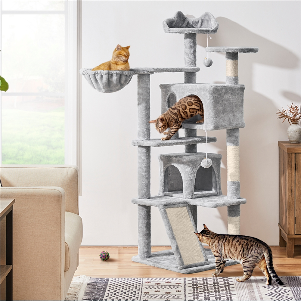 TEMU Costoffs Arbre à Chat Multiniveau avec Cachettes Panier Perchoirs Rampe Poteaux en Sisal Boule 146 cm de Haut
