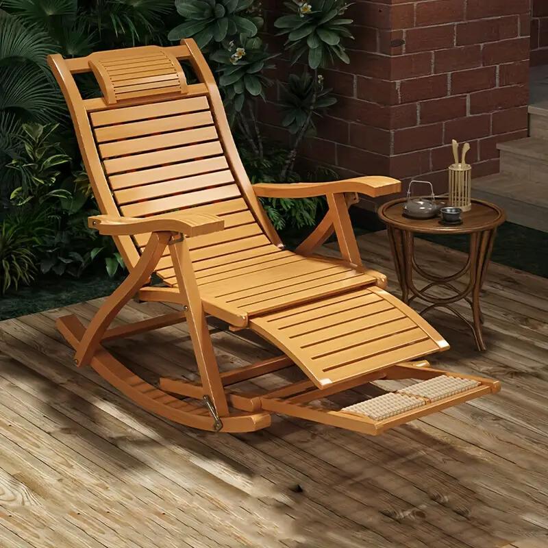 Loungers Deck Chair Wood Foldable Recliner 0 Bamboo Rocking Chair High Back Chaise Garden Outdoor Sun Lounge With Footrest For Patio Pool Sauna Sunbed