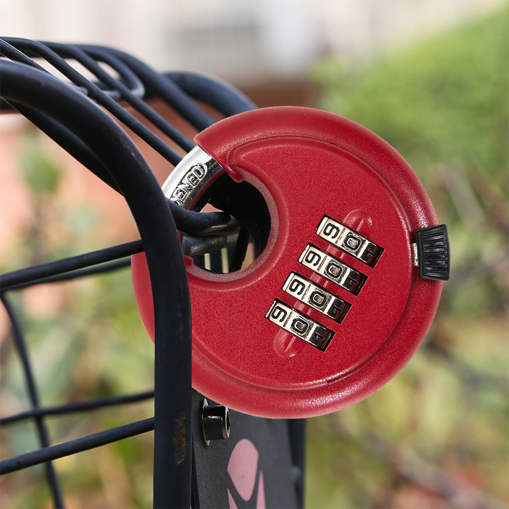 Red 70mm Disc Padlock Combination Lock, 4-Digit Steel Padlock
