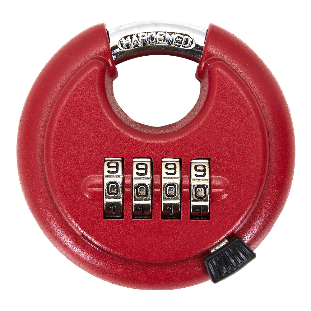 Red 70mm Disc Padlock Combination Lock, 4-Digit Steel Padlock