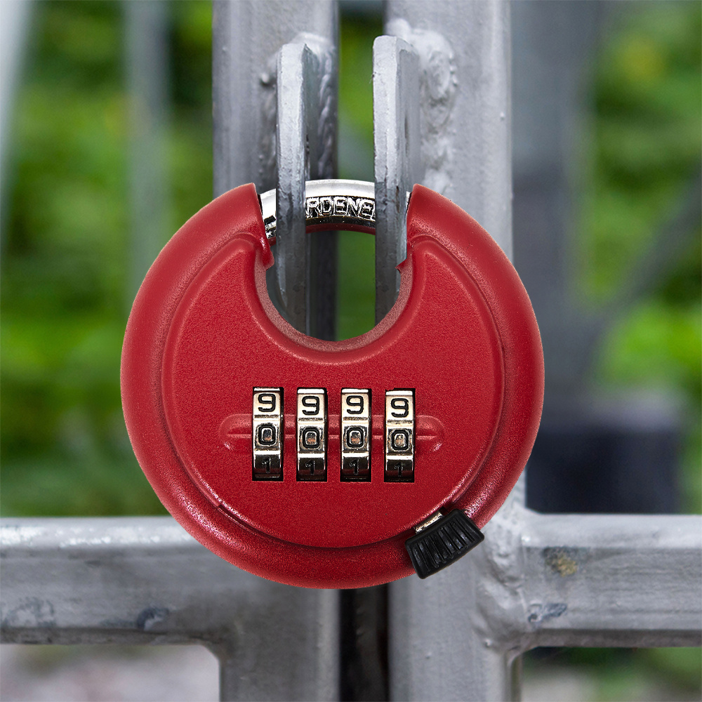 Red 70mm Disc Padlock Combination Lock, 4-Digit Steel Padlock