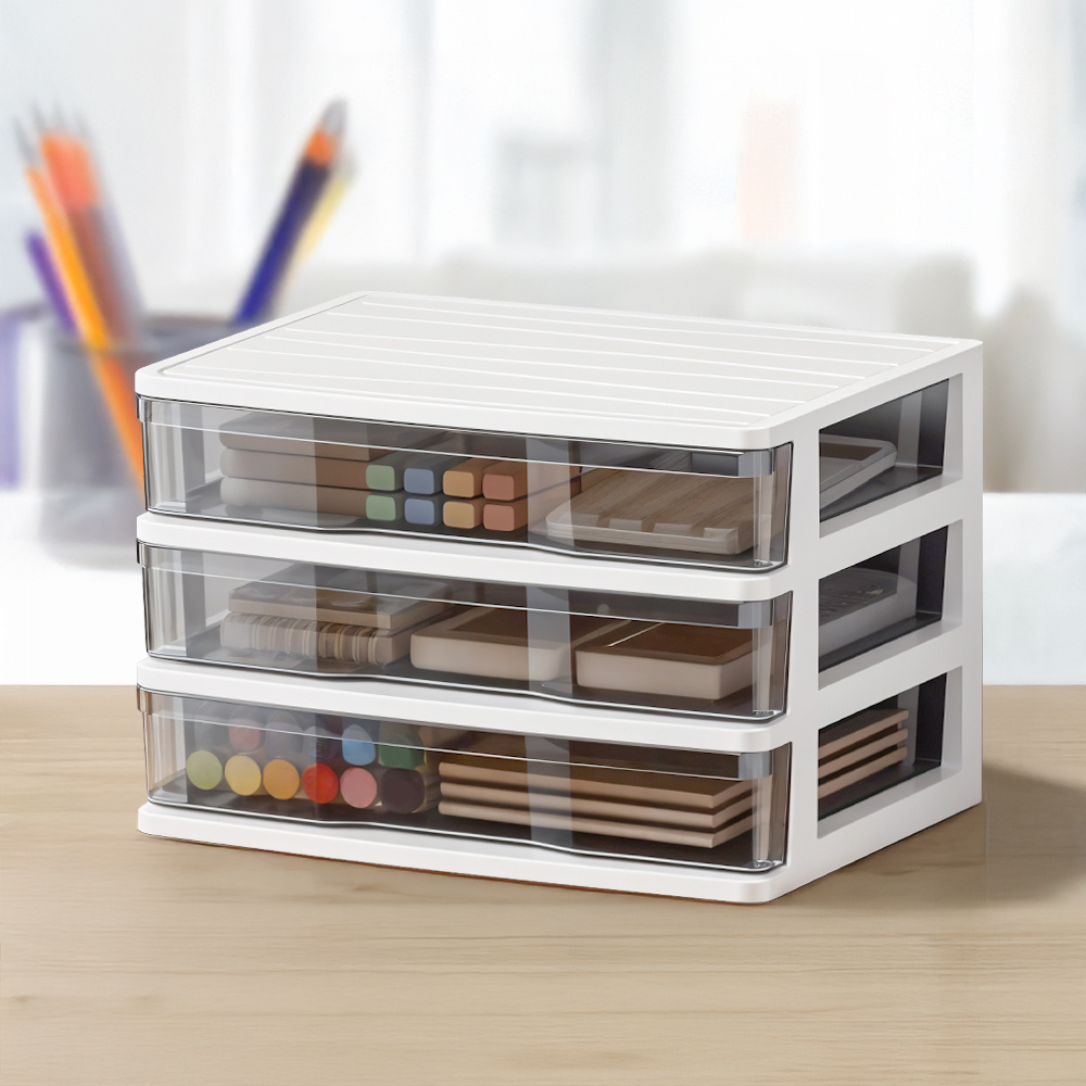 TEMU 1pc 3-layer Plastic Desktop Drawer Organizer, Space-saving Drawer Storage Unit, Versatile Storage Box Bin For Makeup, Documents, Stationery,