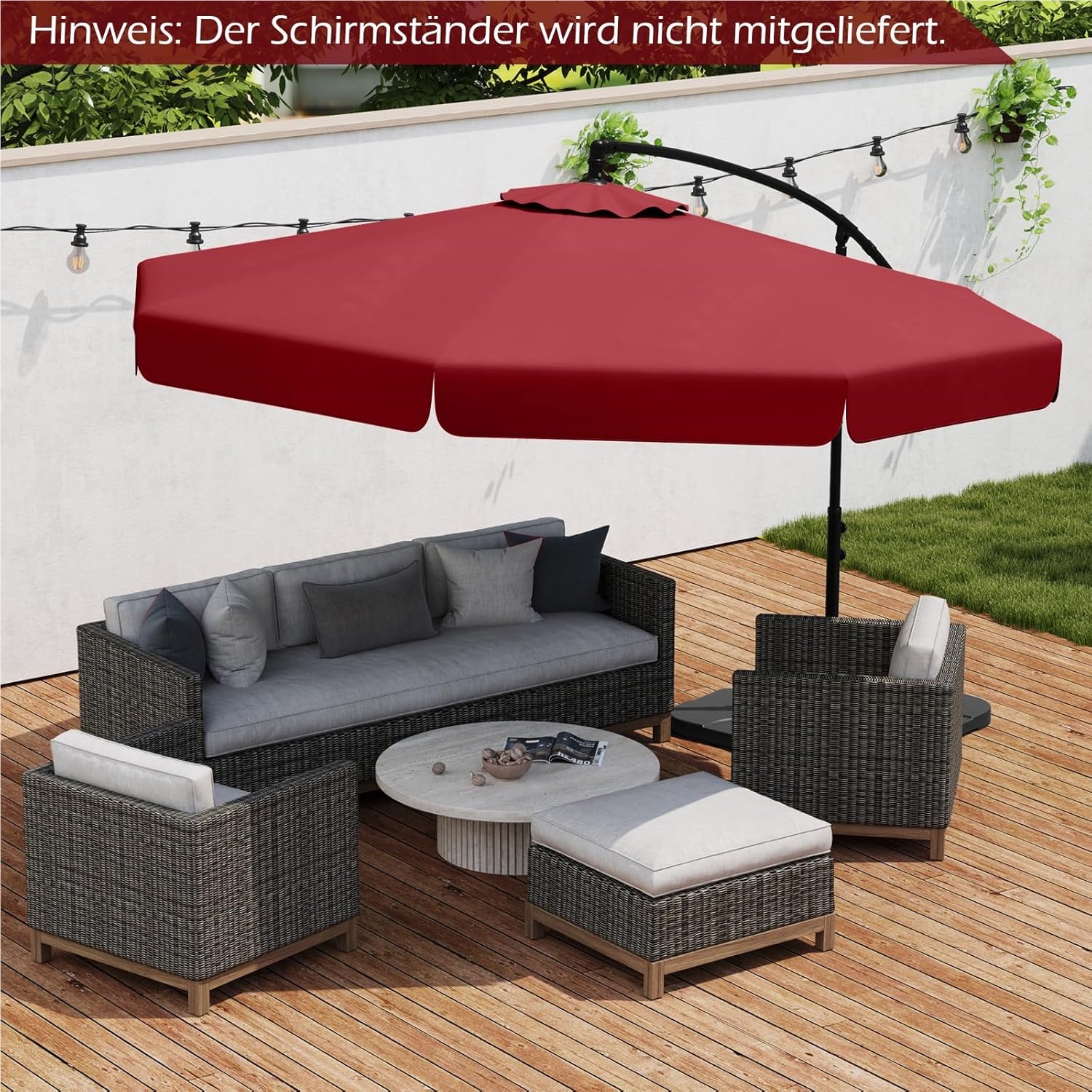 Image of Sun Umbrella 300 Cm, . Protective Cover, Traffic Light Umbrella With Crank And Volant, Adjustable Tilt Angle, Garden Umbrella, Market Umbrella, Terrace Umbrella For Garden, Pool, Terrace (red)
