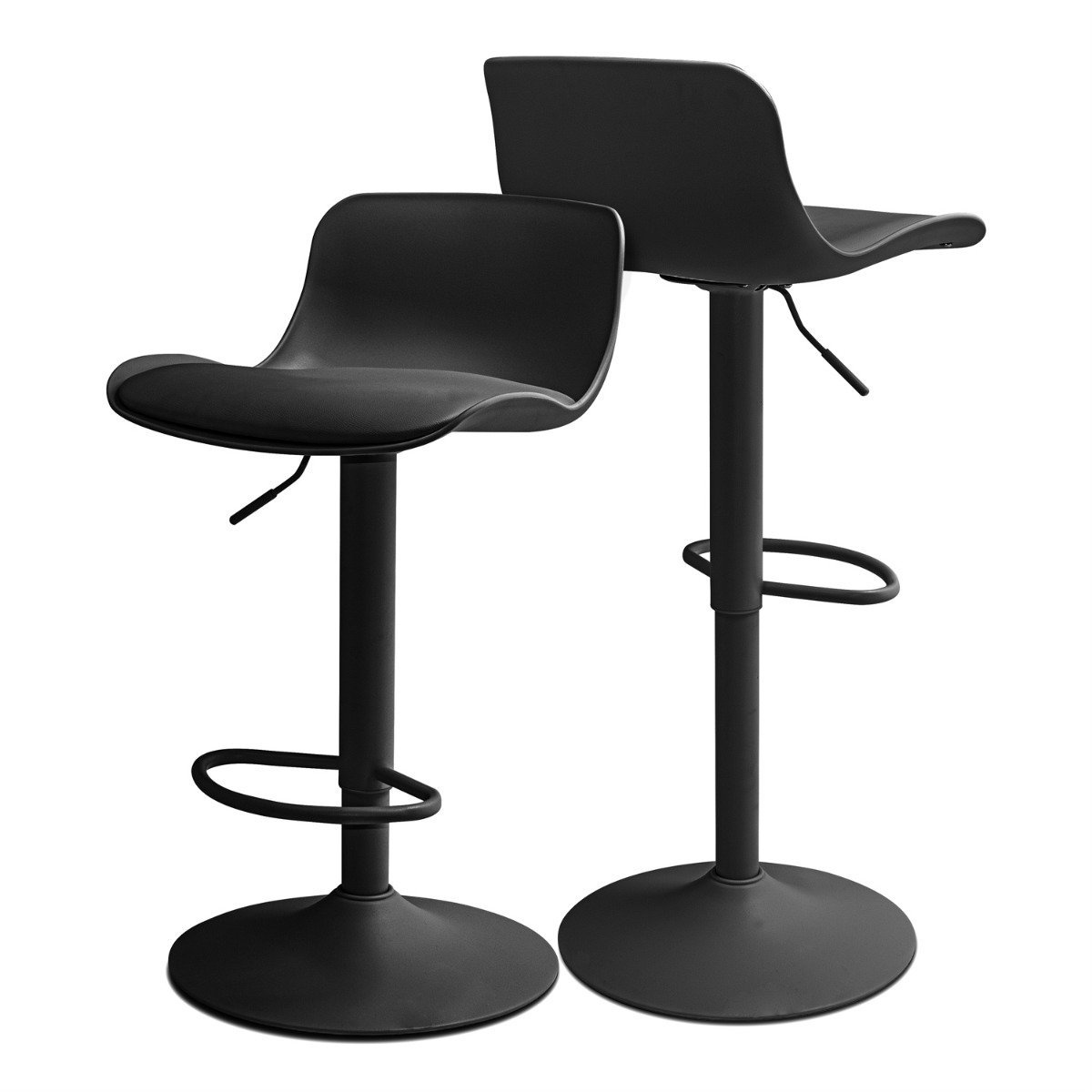 TEMU Amsterdam - Set Of 2 Bar Stools 45x80x45 Cm In Painted Steel Polyethylene And Faux Leather Upholstery Black