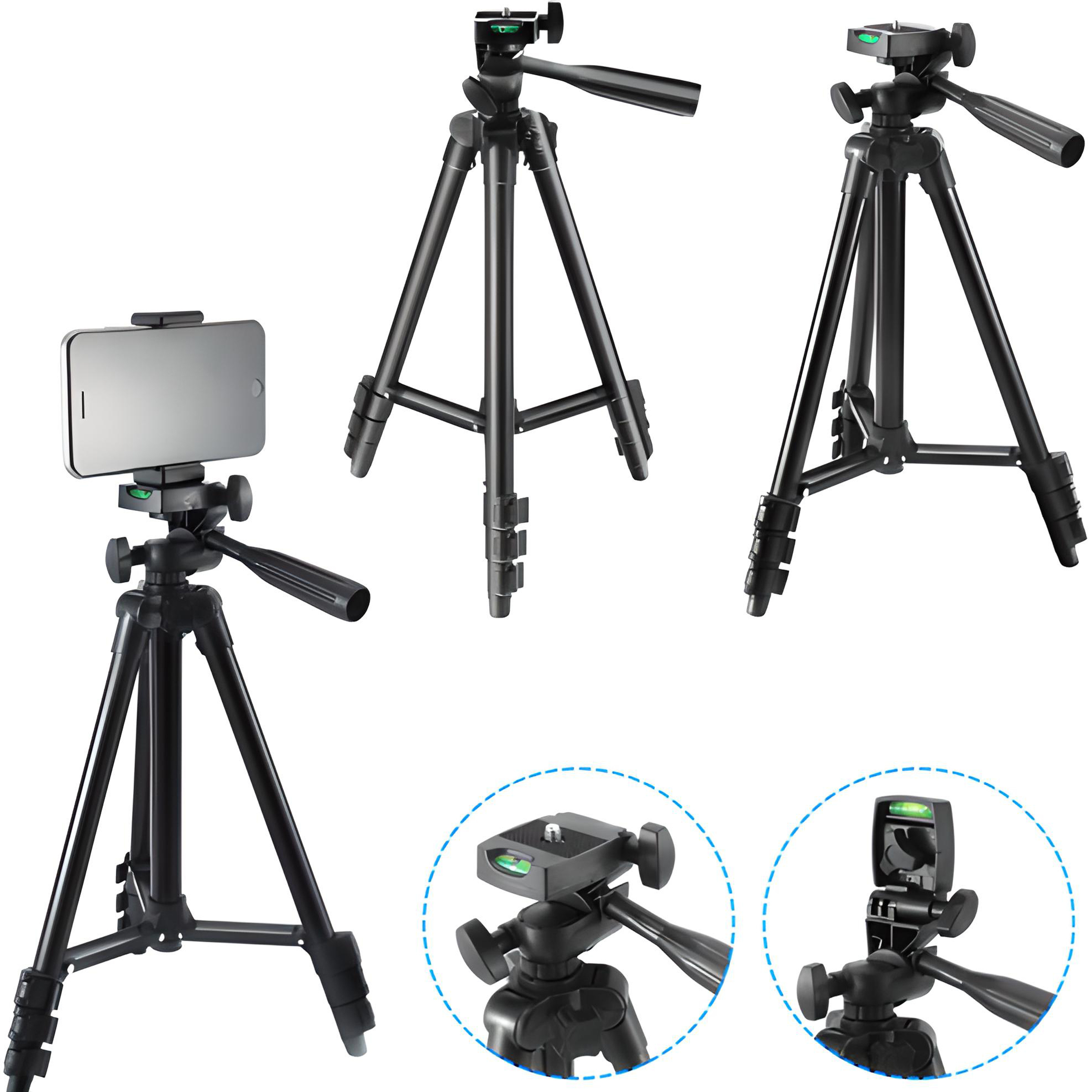 TEMU Photography Tripod Retoo Techpro, 4in1 Tripod, Mobile Holder, Smartphone, Camera, Sports Camera, Adjustable Height, Anti-slip Feet, Telescopic