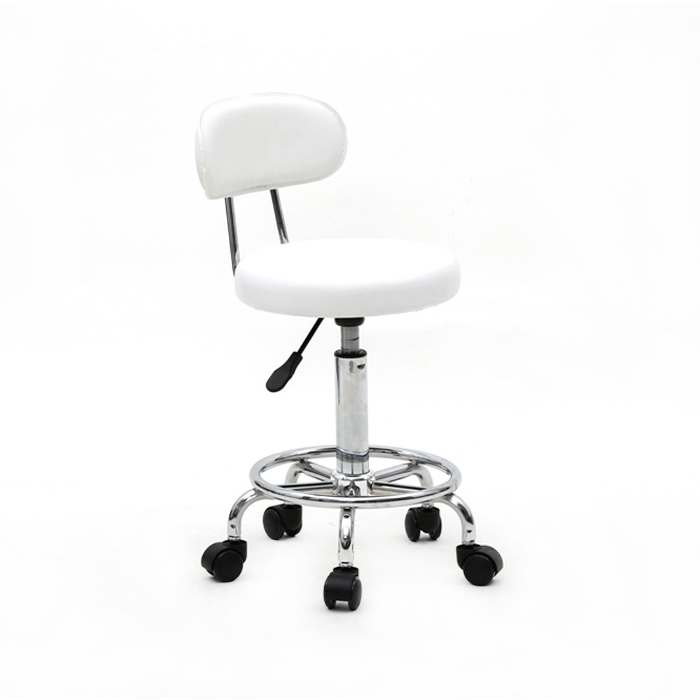 360° Round Salon Stool With Backrest And Lines, Professional Adjustable Height Salon Stool, Modern Bar Stool Swivel Pu Leather, Armless Bar Chair For Kitchen, Dining Room, Living Room, Bistro, Spa