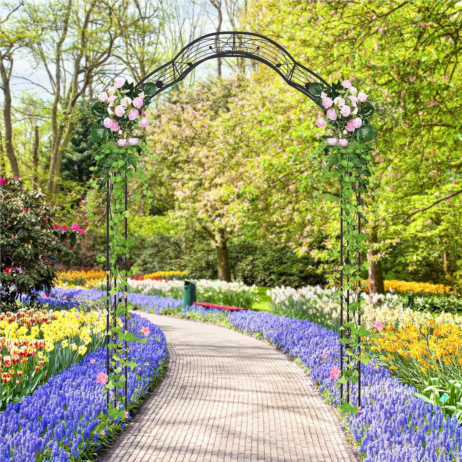 rose arch half round metal garden arch for climbing plants 2 half arches garden gate arch rose trellis climbing support black 150 x 40 5 x 251 5 cm