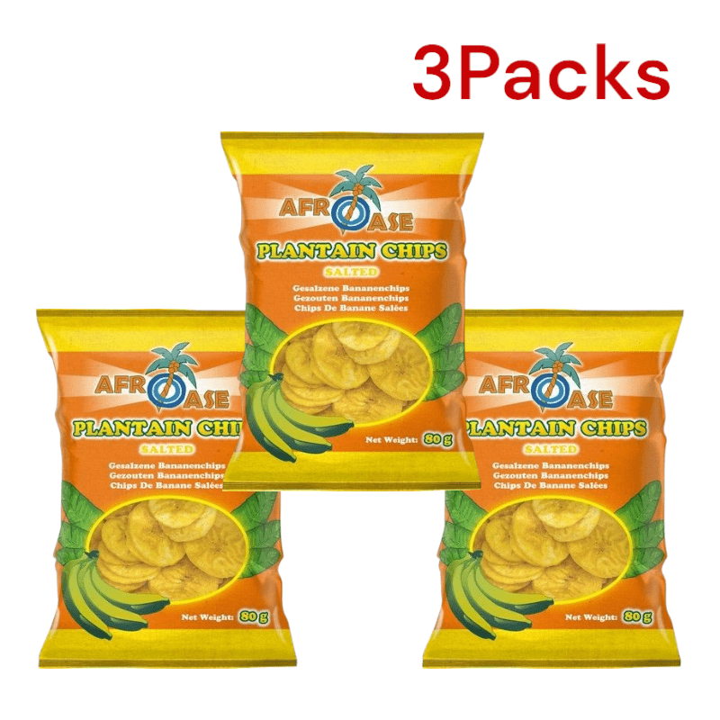 3-pack Afroase Banana Chips: Salted Banana Chips 3×80g/spicy Banana Chips 3×80g – Banana Slices Snack – Perfect For Snacking, Muesli, Or Baking