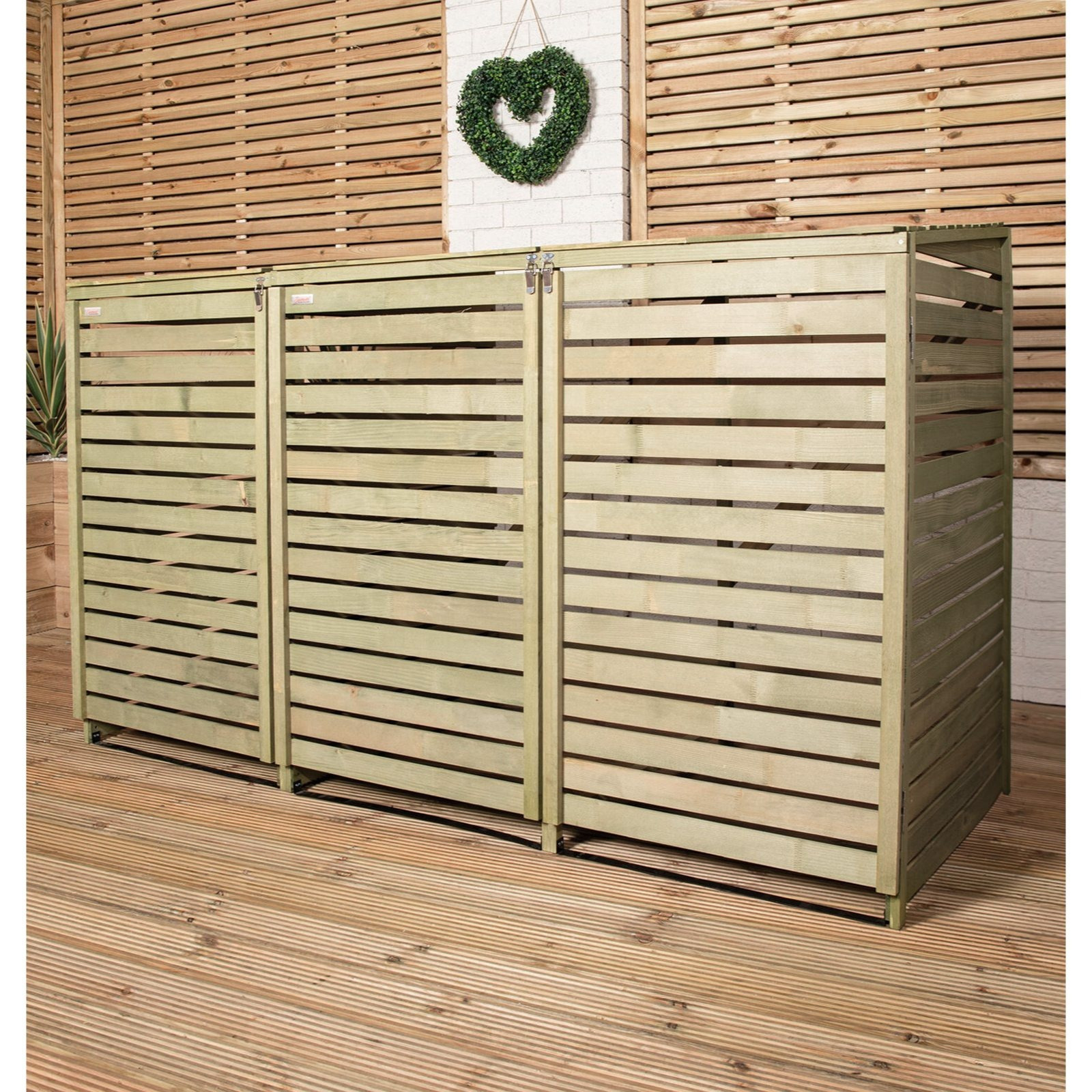 TEMU 2.02m X 1.22m Large Wooden Outdoor Garden Triple Wheelie Bin Store Storage For 3 Bins