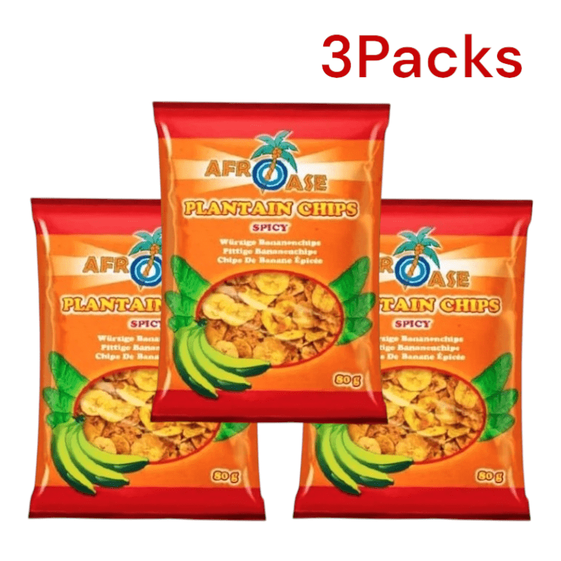 Image of 3-pack Afroase Banana Chips: Salted Banana Chips 3×80g/spicy Banana Chips 3×80g – Banana Slices Snack – Perfect For Snacking, Muesli, Or Baking
