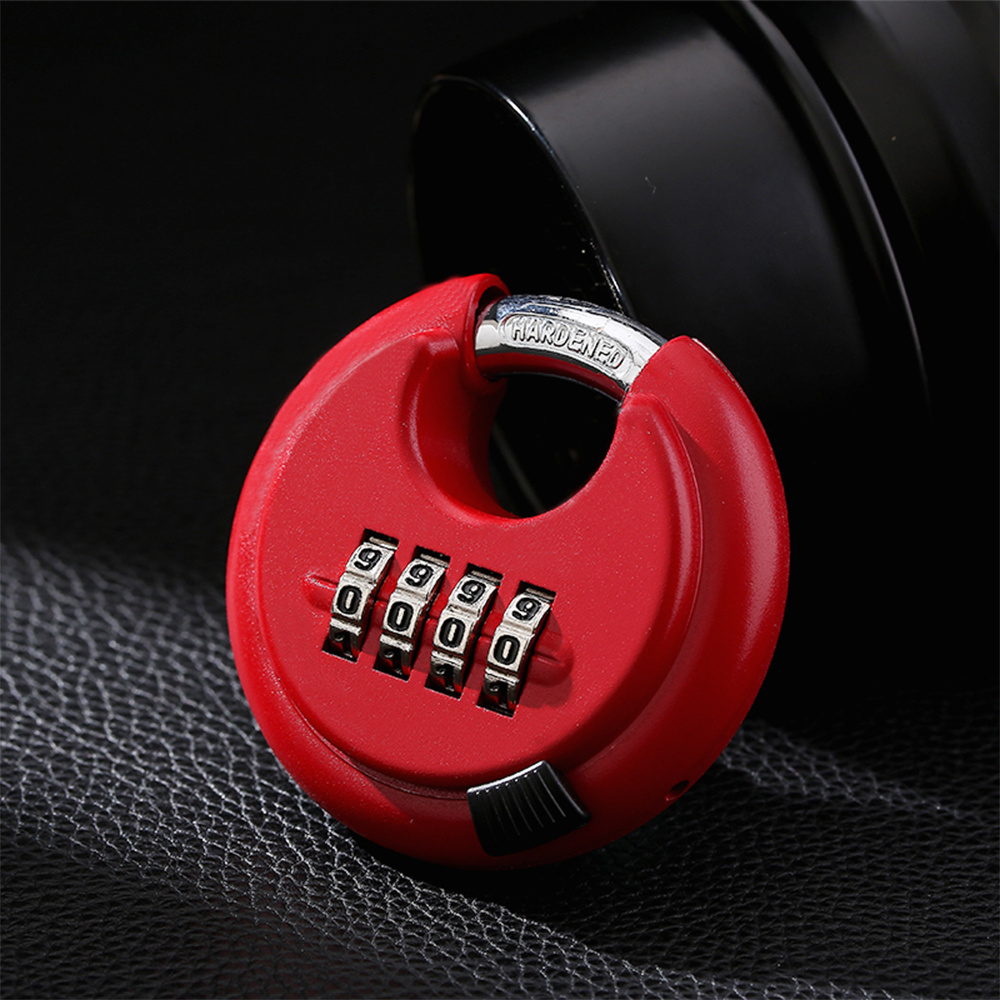 Red 70mm Disc Padlock Combination Lock, 4-Digit Steel Padlock