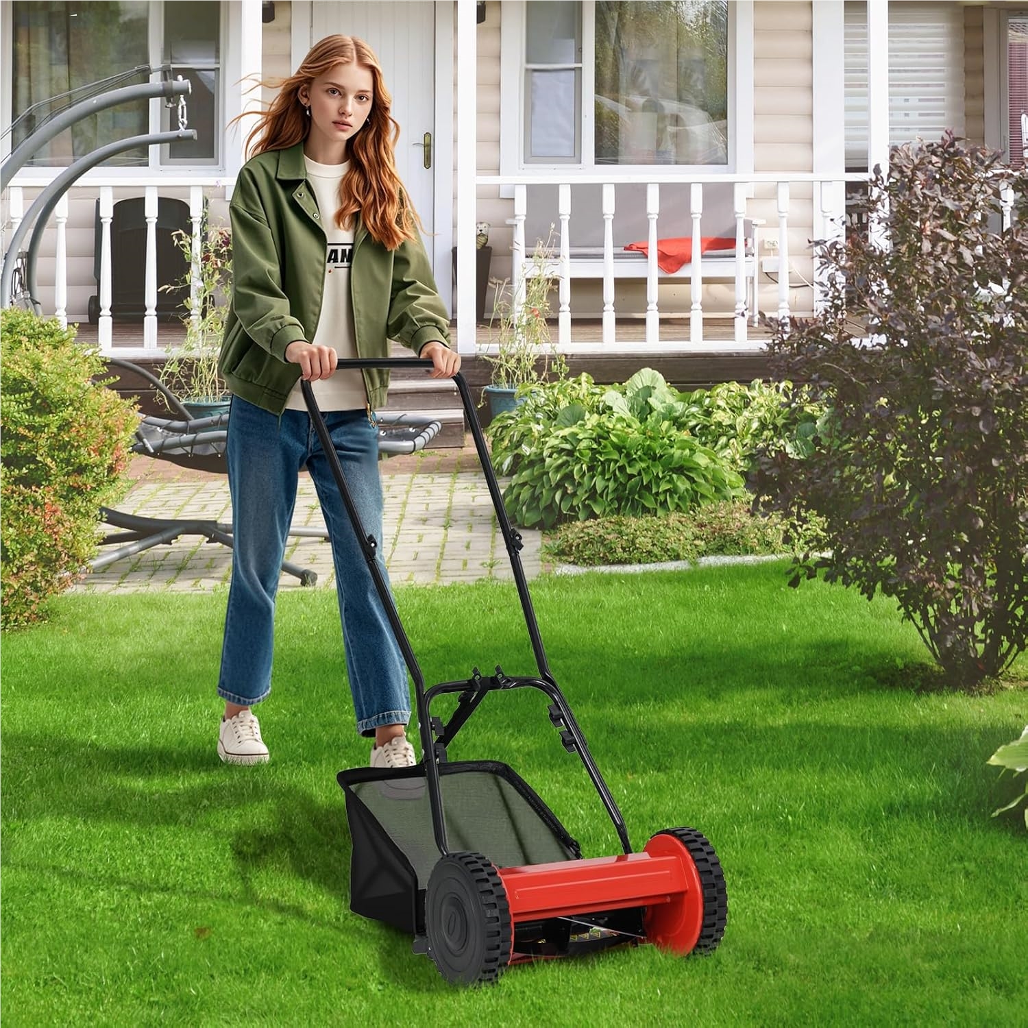 Image of Reel Mower, Hand Push Lawn Mower, 30 Cm Cutting Width, Liter Catcher, Cutting Height 4-position Adjustable: 15-40 Mm, Hand Lawn Mower With 5 For Lawn Care, Lightweight And Maneuverable