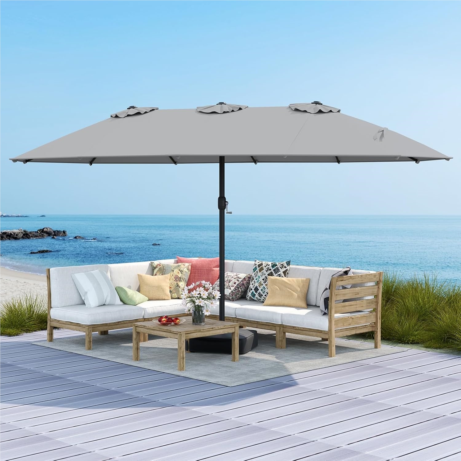 Umbrella With Stand, 443 X 265 Cm, Large Sun Umbrella X X L, Upf 50+, Garden Umbrella With Crank, Terrace Umbrella, Market Umbrella For Garden, Terrace & Pool (grey)