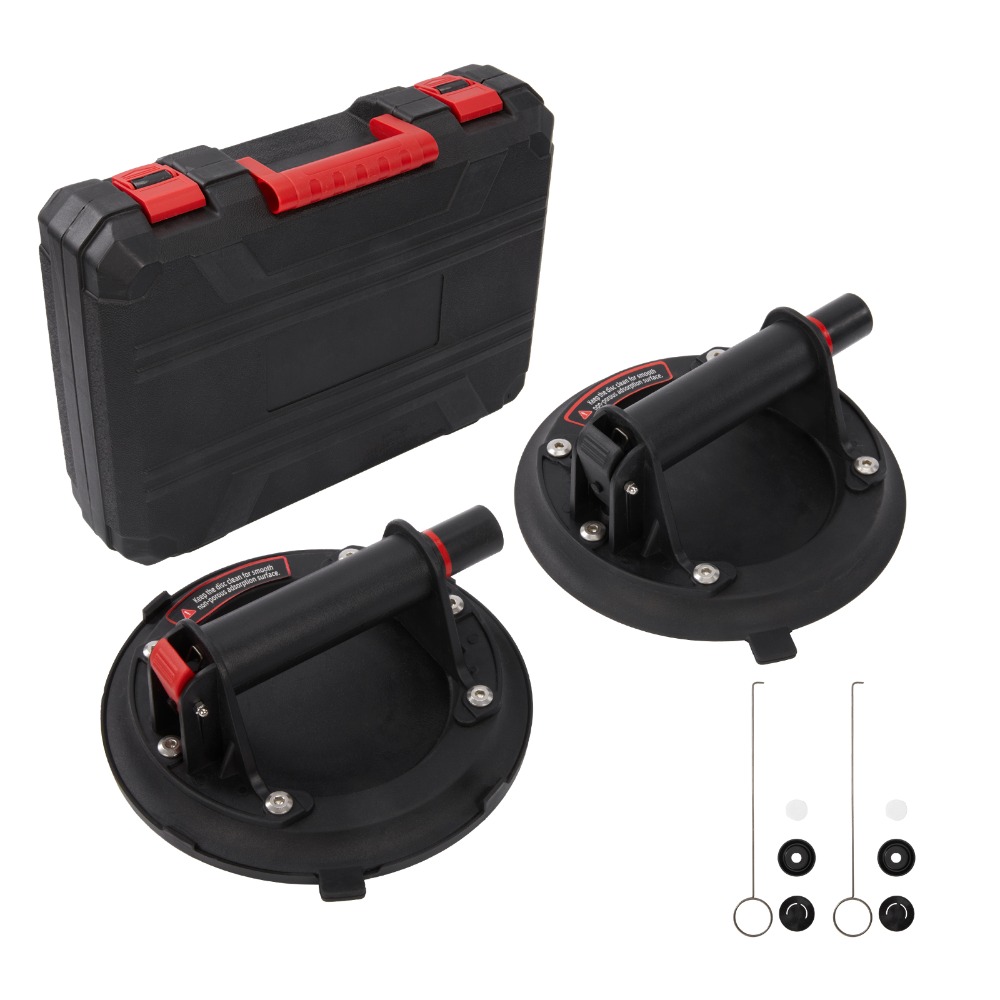 Image of 2x 8-inch Suction Cup Tile Lifter Glass Suction Cup Vacuum Lifter 200kg Heavy-duty Glass & Tile Lifter With Gauge, Industrial Suction Cups For Granite, Marble, Furniture, Including Portable Tool Case