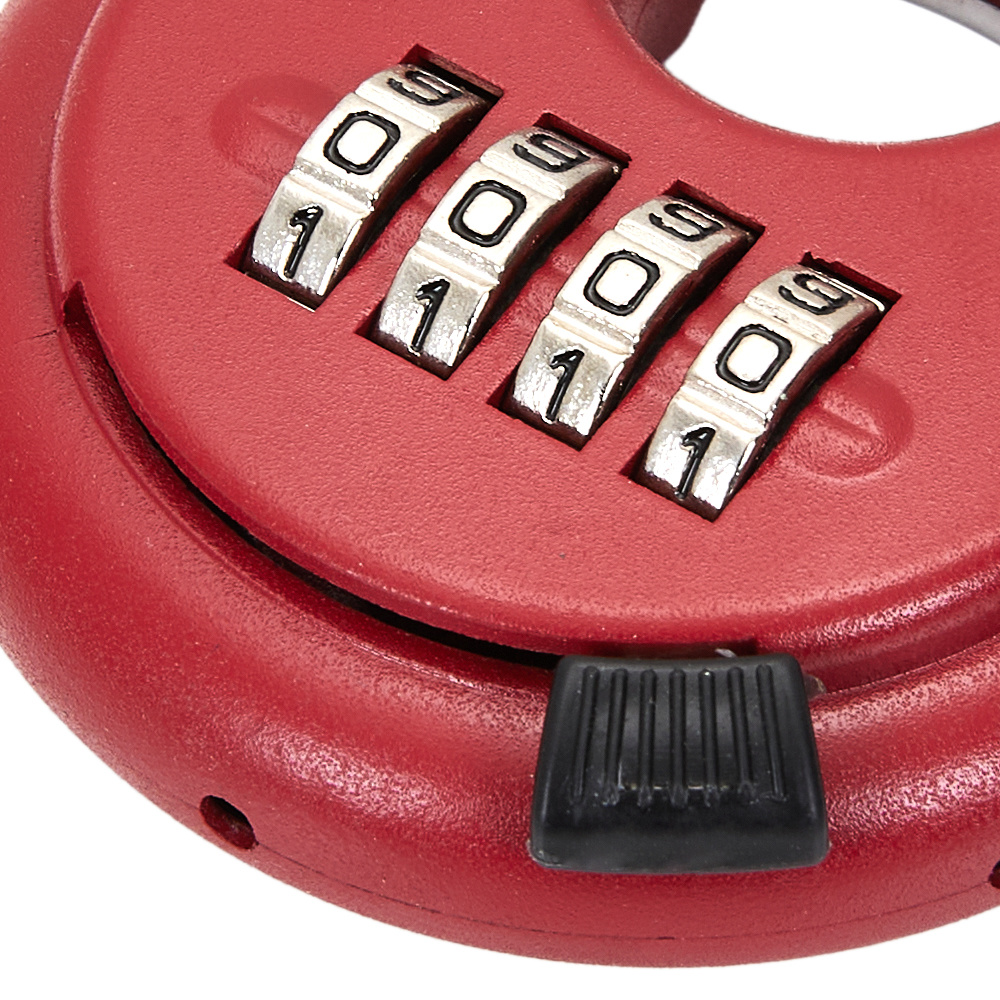 Red 70mm Disc Padlock Combination Lock, 4-Digit Steel Padlock