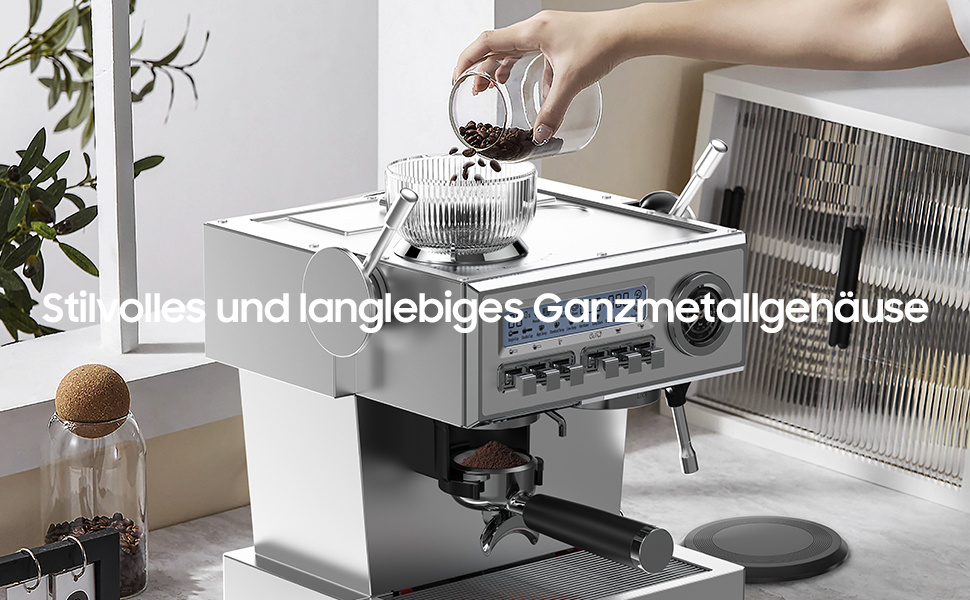 Espressomachine met Molen, 2050W Dripkoffieapparaat met 20-Bar Italiaanse Pomp, Koffiemachine met Melkopschuimer en Barista Kit, 25 Maalinstellingen, 1,6L Waterreservoir, Roestvrij Staal