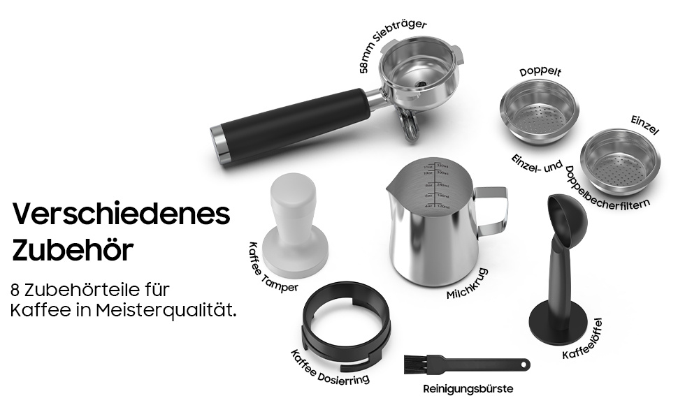 Espressomachine met Molen, 2050W Dripkoffieapparaat met 20-Bar Italiaanse Pomp, Koffiemachine met Melkopschuimer en Barista Kit, 25 Maalinstellingen, 1,6L Waterreservoir, Roestvrij Staal