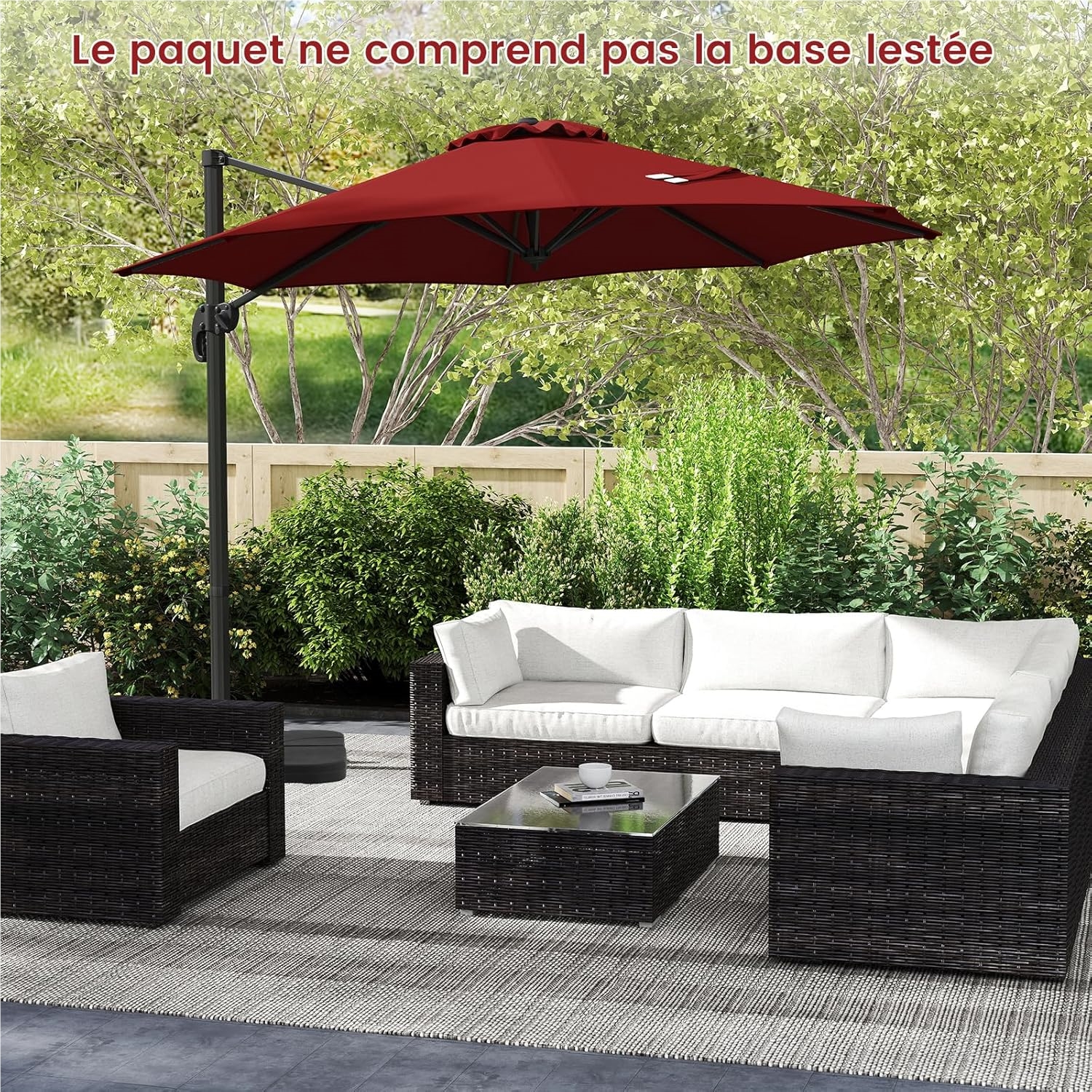 Professional 3M Sports Umbrella, Outdoor Garden Umbrella with Stand And Crank, Anti-Uv, 360° Rotating, Inclinable, Aluminum Pole, for Terrace, Patio, Balcony (Bordeaux)