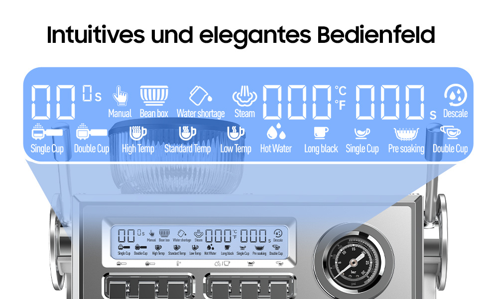 Espressomachine met Molen, 2050W Dripkoffieapparaat met 20-Bar Italiaanse Pomp, Koffiemachine met Melkopschuimer en Barista Kit, 25 Maalinstellingen, 1,6L Waterreservoir, Roestvrij Staal