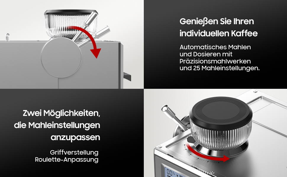 Espressomachine met Molen, 2050W Dripkoffieapparaat met 20-Bar Italiaanse Pomp, Koffiemachine met Melkopschuimer en Barista Kit, 25 Maalinstellingen, 1,6L Waterreservoir, Roestvrij Staal