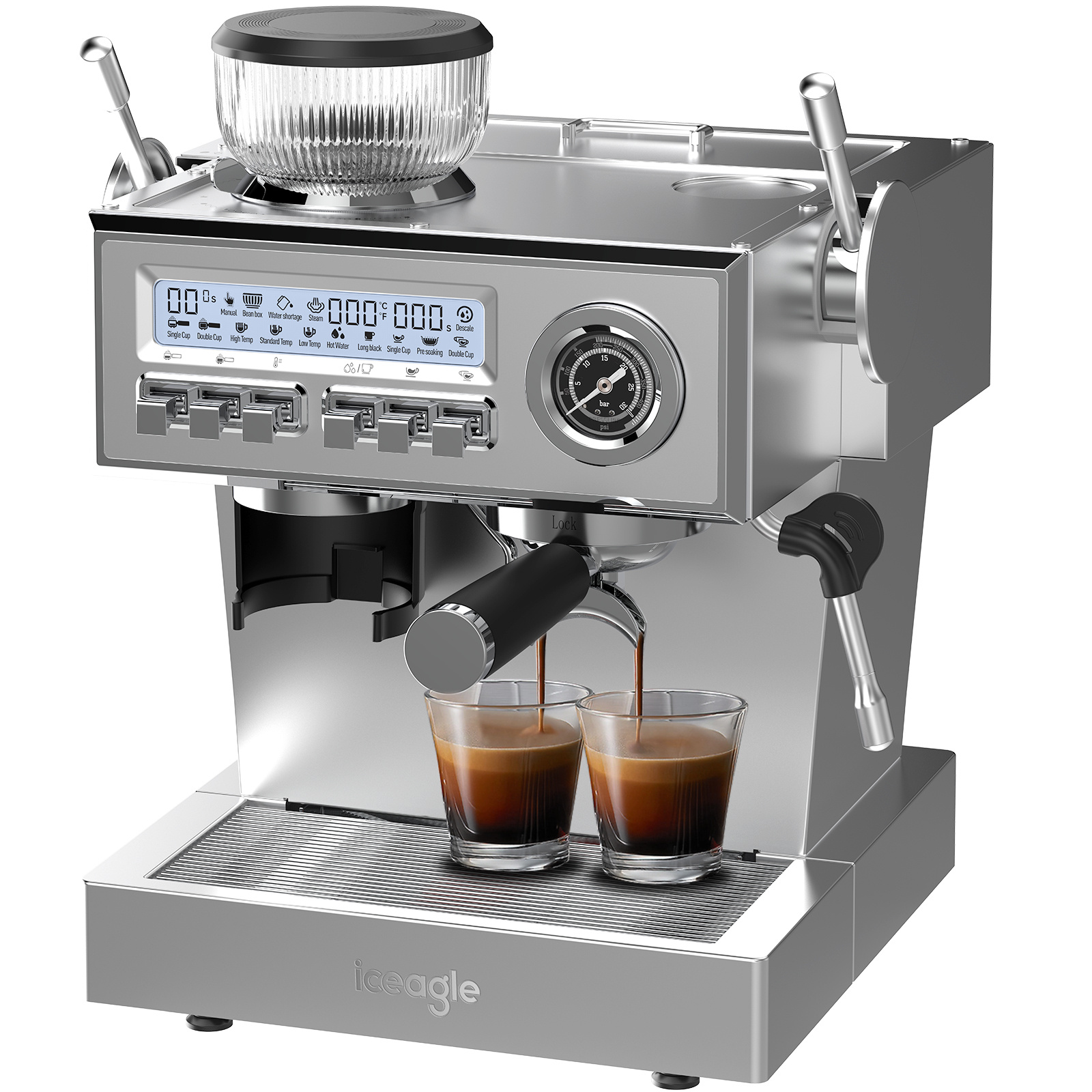 TEMU Iceagle Espresso Machine With Grinder, 2050w Semi-automatic Machine With 20-bar Italian Pump, Coffee Machine With Grinder Milk Frother And