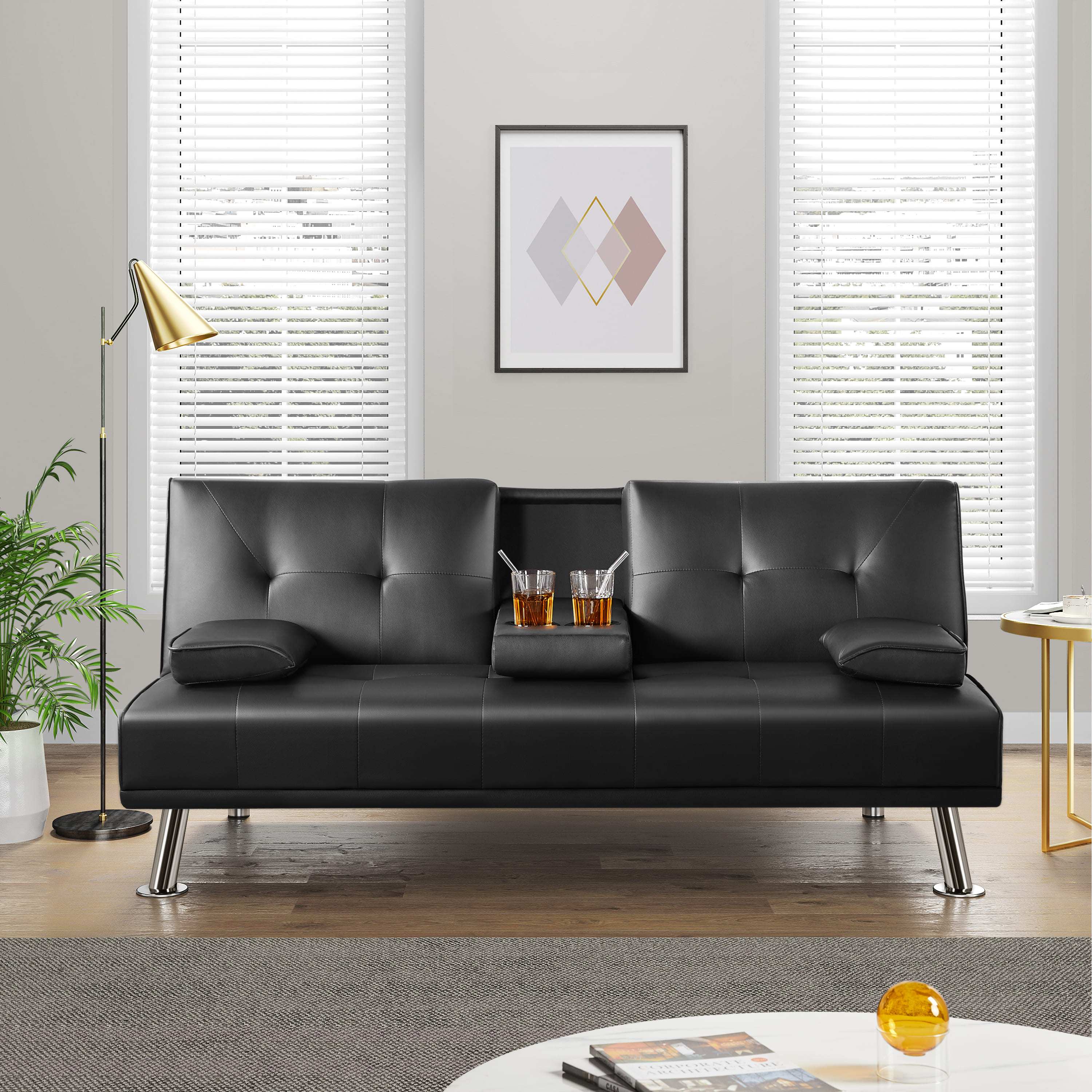 TEMU Costoffs Letto a 3 Trasformabile con 2 Braccioli Staccabili Mobile Imbottito con Supporto Porta Bicchieri Divanetto Reclinabile da Salotto