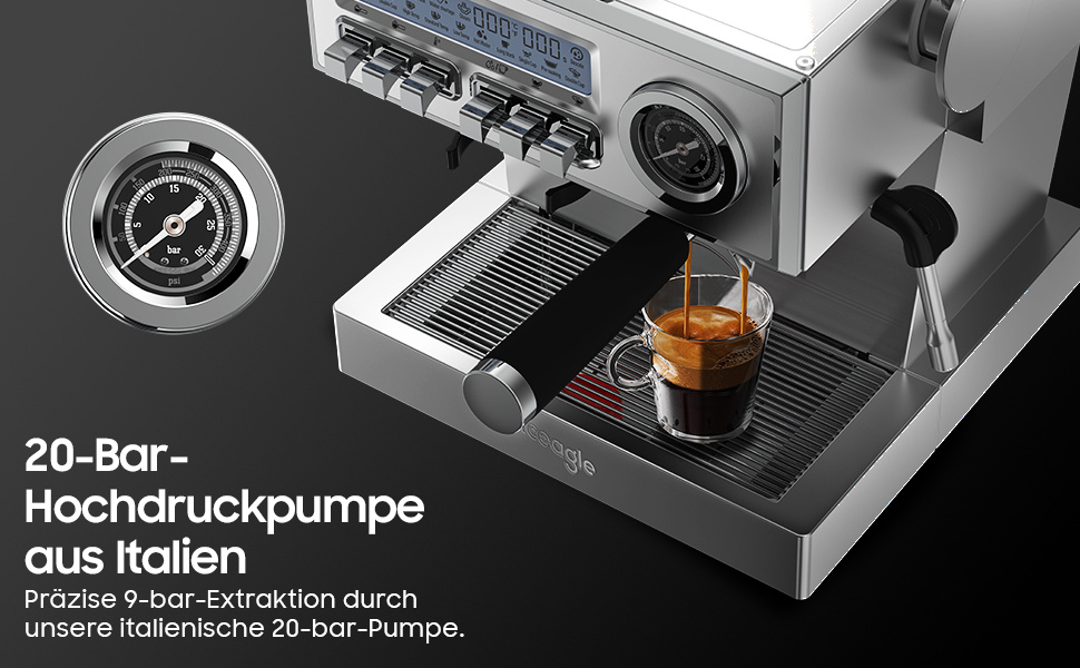 Espressomachine met Molen, 2050W Dripkoffieapparaat met 20-Bar Italiaanse Pomp, Koffiemachine met Melkopschuimer en Barista Kit, 25 Maalinstellingen, 1,6L Waterreservoir, Roestvrij Staal