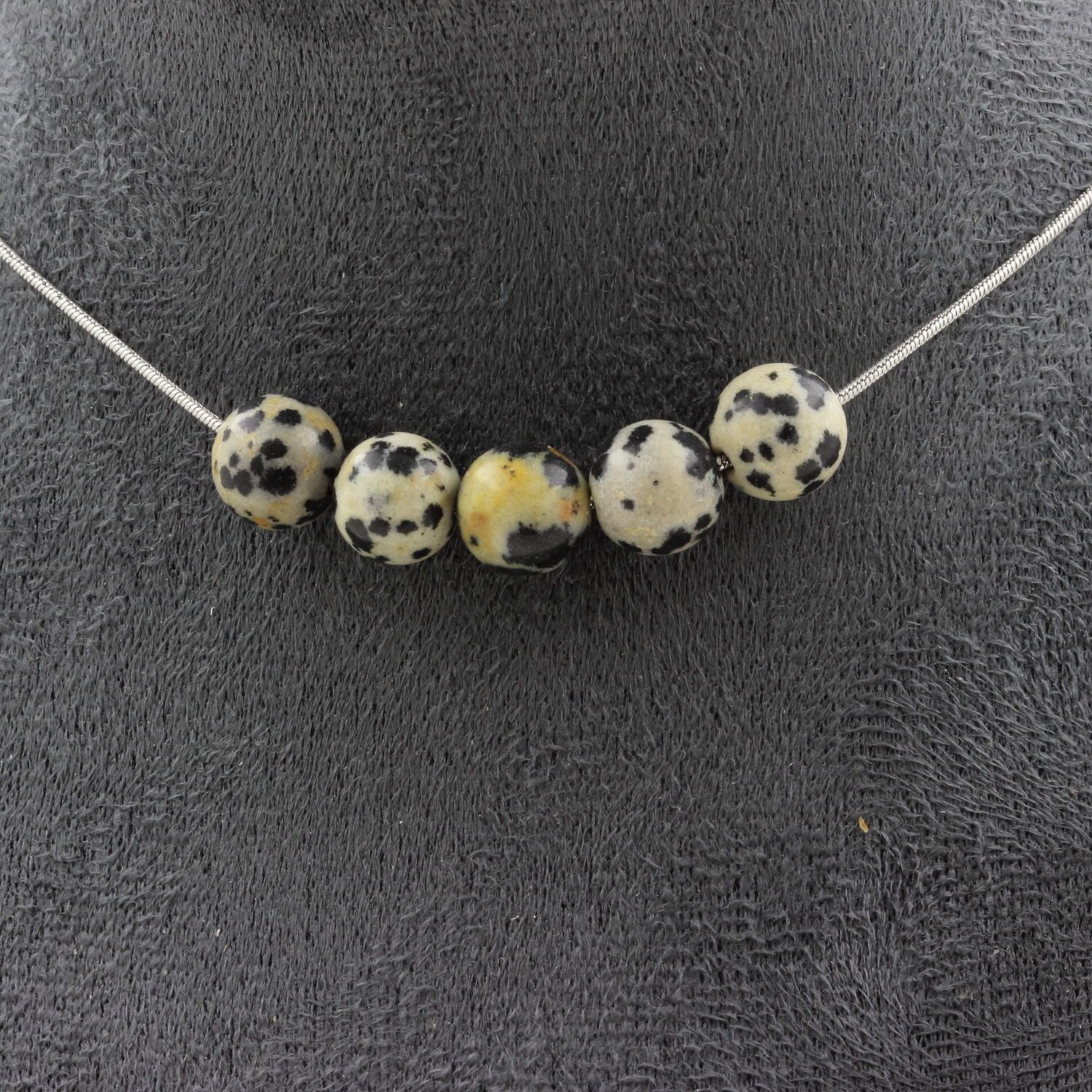 Image of Dalmatian Jasper 5-bead Necklace With 8mm Stainless Steel Chain