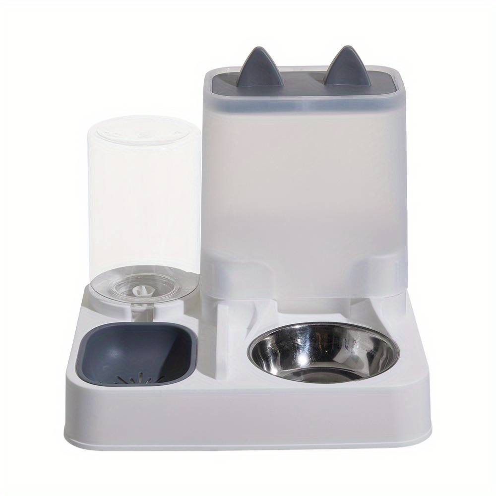 2 in 1 Automatic Pet Feeder Cat Dog Food Dispenser Water Fountain Drink Bowl, with Stainless Steel Food Bowl, 2.2L Food Capacity and 1L Water Capacity Feeder Food Water Dispenser Bowl Automatic Dog Cat Bottle Pet Feeding, 29*24*26cm