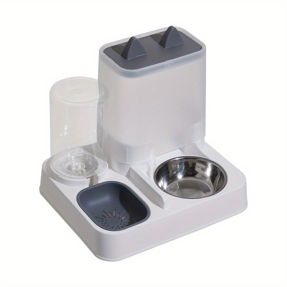2 in 1 Automatic Pet Feeder Cat Dog Food Dispenser Water Fountain Drink Bowl, with Stainless Steel Food Bowl, 2.2L Food Capacity and 1L Water Capacity Feeder Food Water Dispenser Bowl Automatic Dog Cat Bottle Pet Feeding, 29*24*26cm