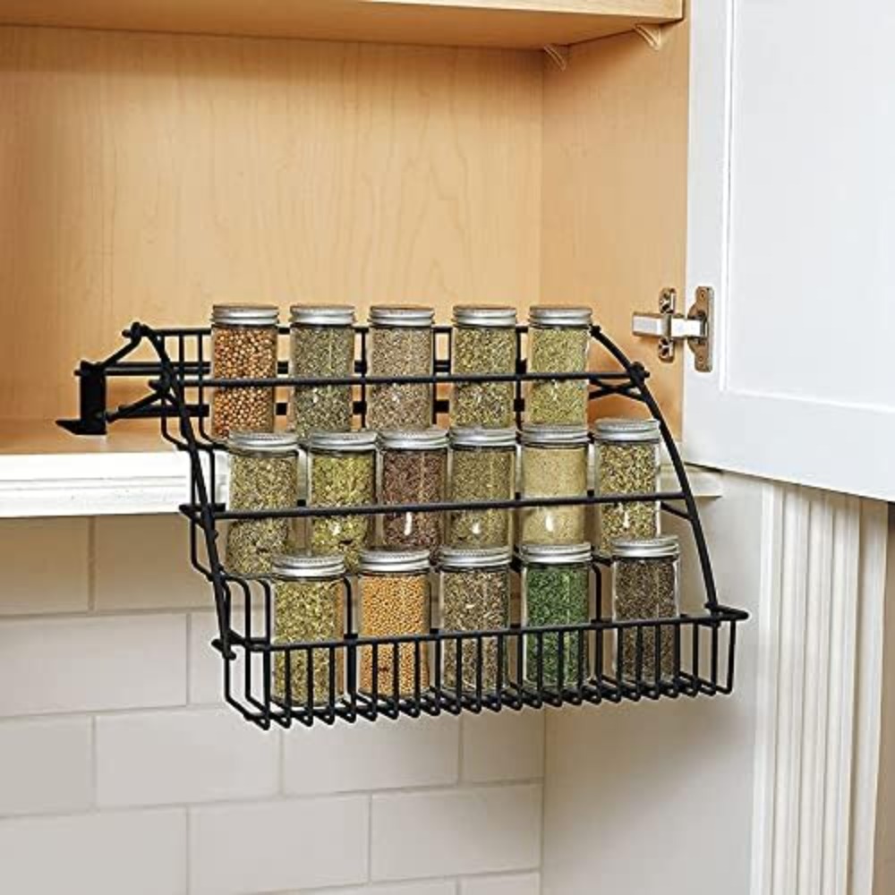 TEMU Retractable 3-tier Spice Rack - Heavy-duty Carbon Steel Pull-down Shelf, Fits Most Cabinets, Pantry Storage - In Stock