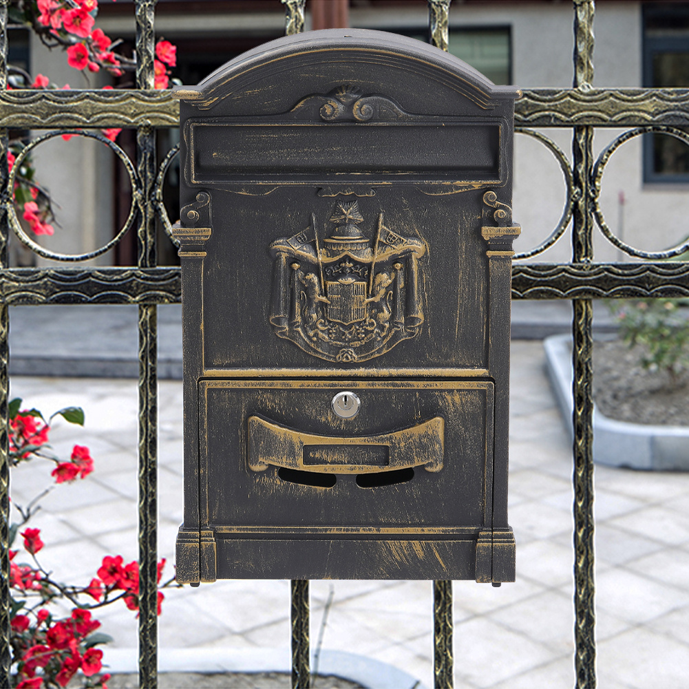 TEMU 1 Wall-mounted Vintage Aluminum Lockable Letterbox, Bronze Painted Creative Box, Villa Apartment Wall-mounted Mailbox, Suitable For Villa,