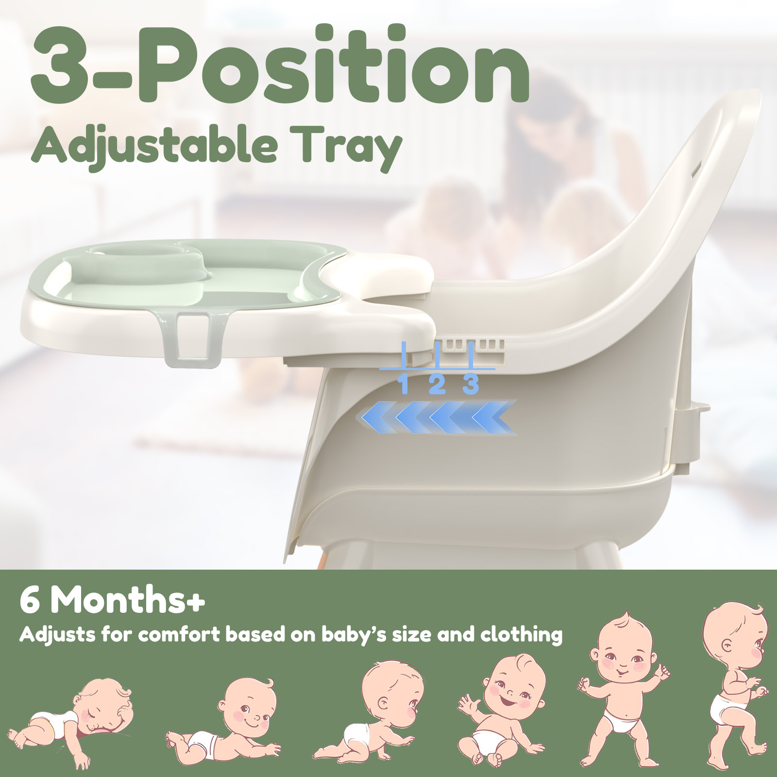 Baby High Chair 6 Months+, 4-in-1 Convertible Highchair for Babies & Toddlers with Adjustable Footrest, Detachable Double Tray, Toy Storage Basket, Easy to Clean Toddler Dining Chair for Boys & Girls